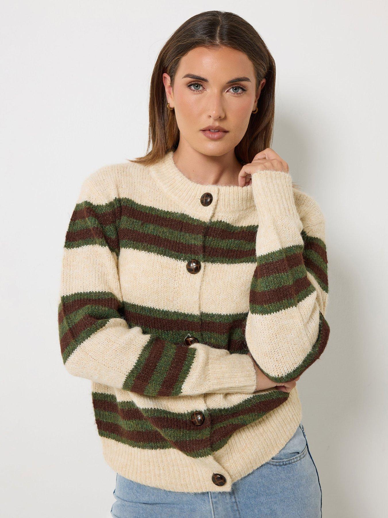 Long Tall Sally Premium Stripe Knit Cardigan - Cream