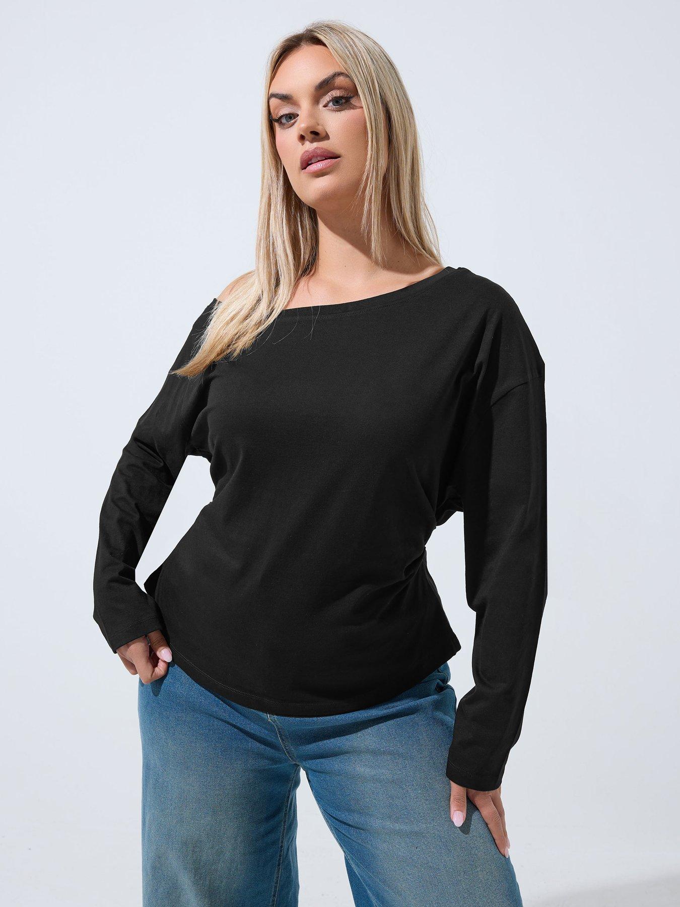 Yours Curve Off Shoulder Corset Long Sleeve Top - Black