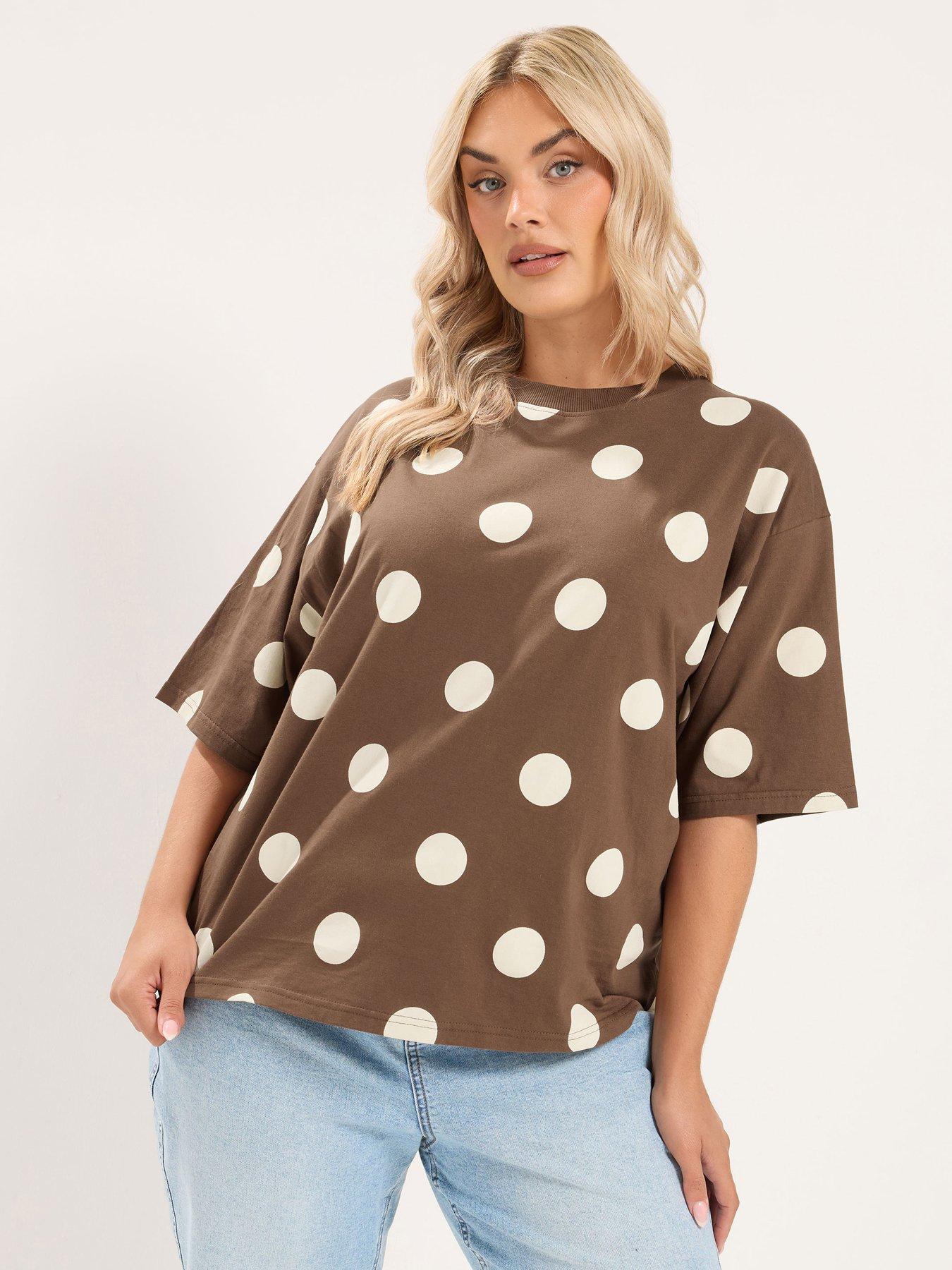 Yours Curve Polka Dot T-Shirt - Brown