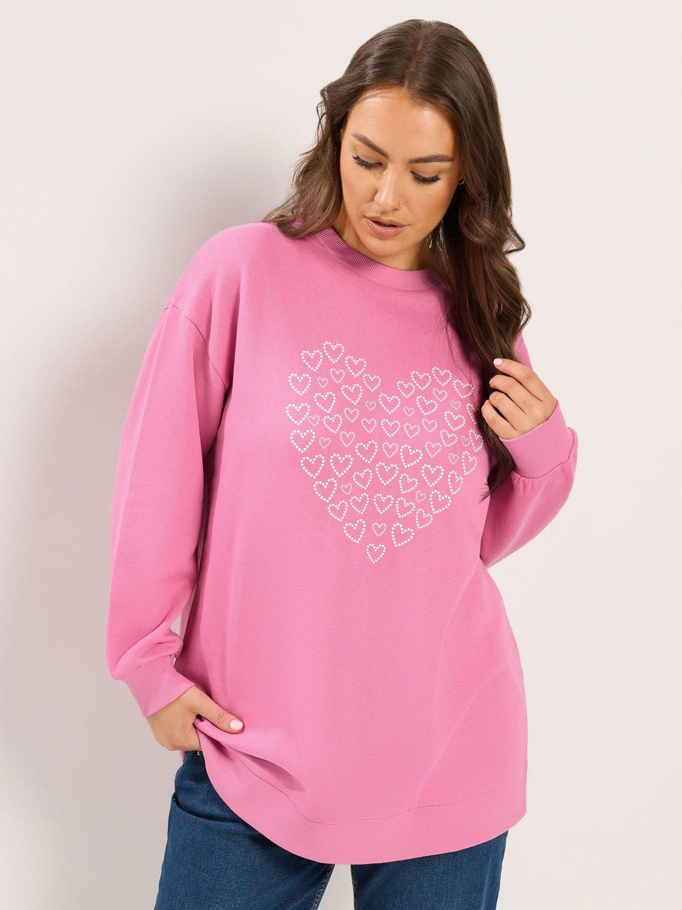 Yours Curve Heart Sweatshirt - Pink