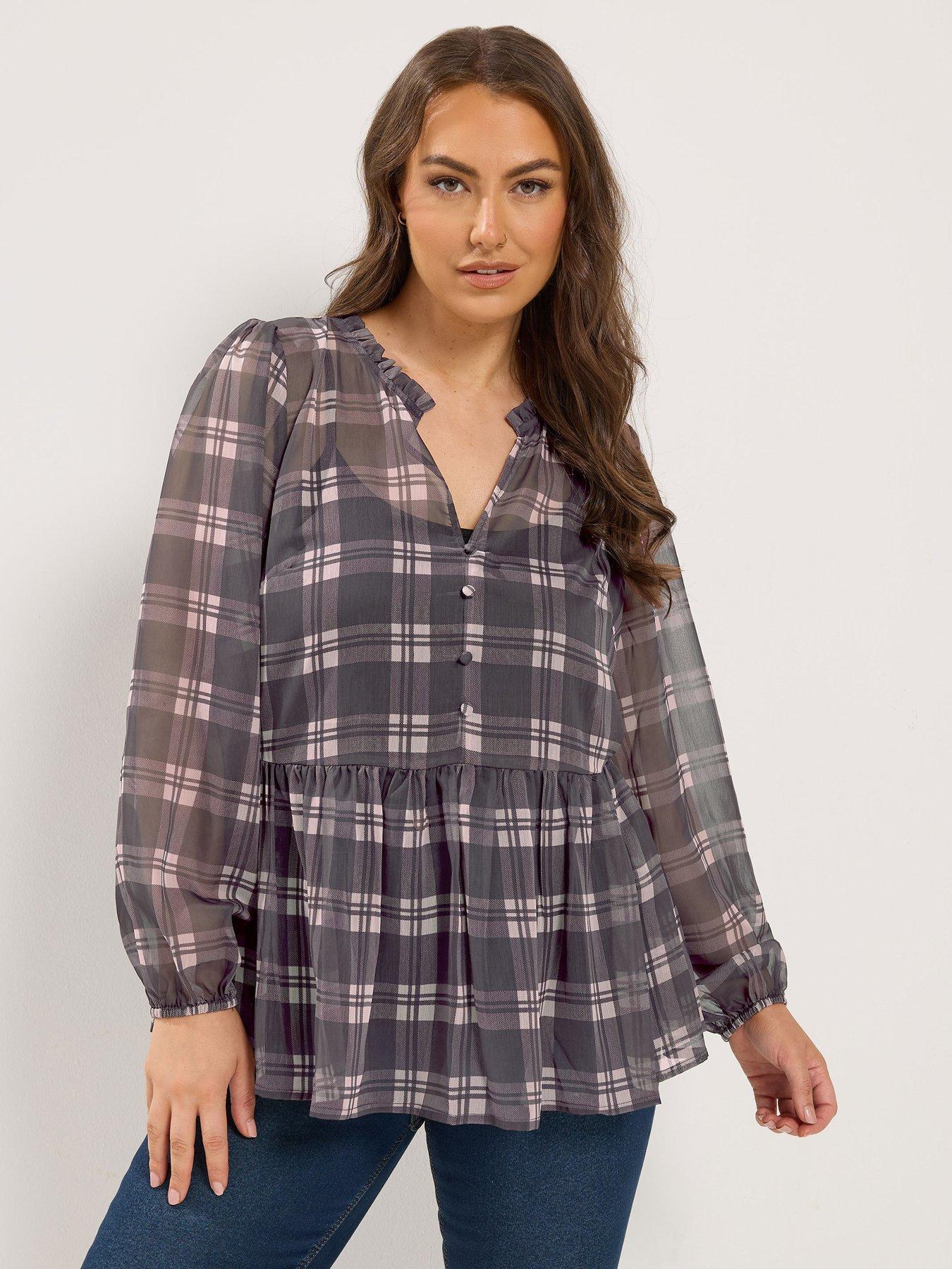 Yours Curve Check Chiffon Blouse - Purple