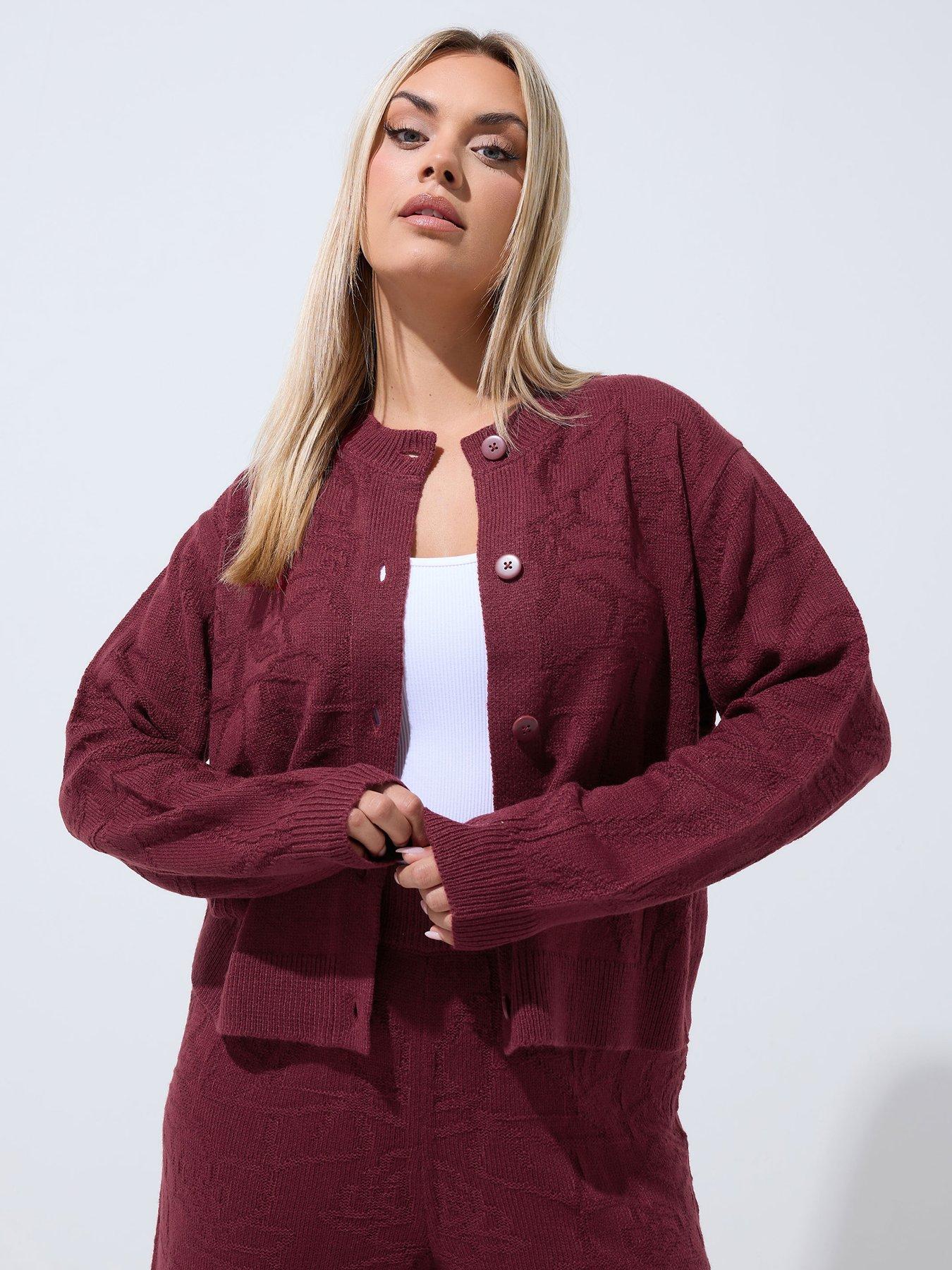 Image 1 of 4 of Yours LIMITED COLLECTION Curve Rose Jacquard Cardigan - Red