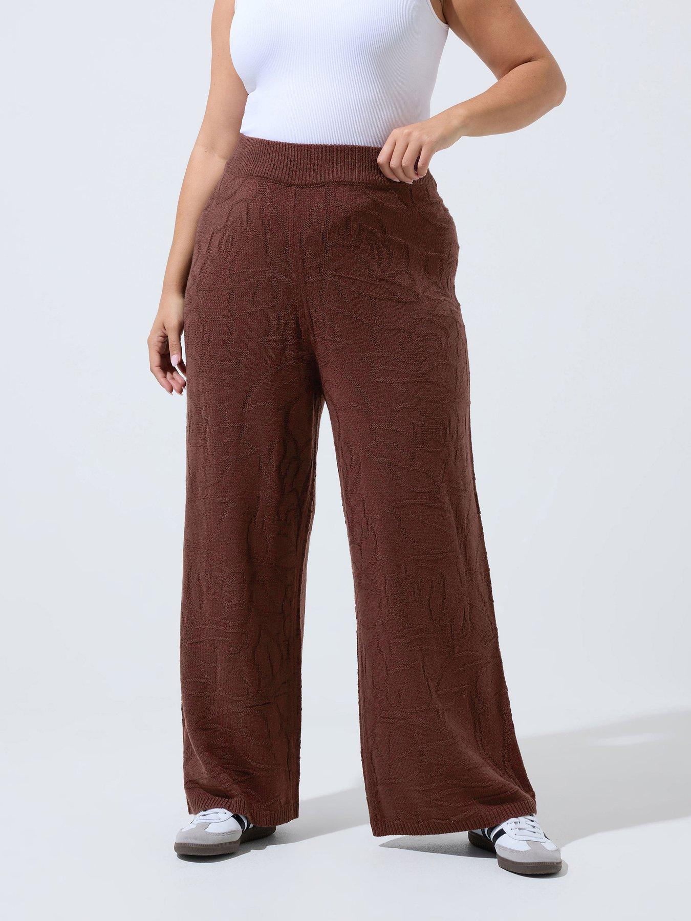 Yours Curve Jacquard Knitted Trouser - Brown