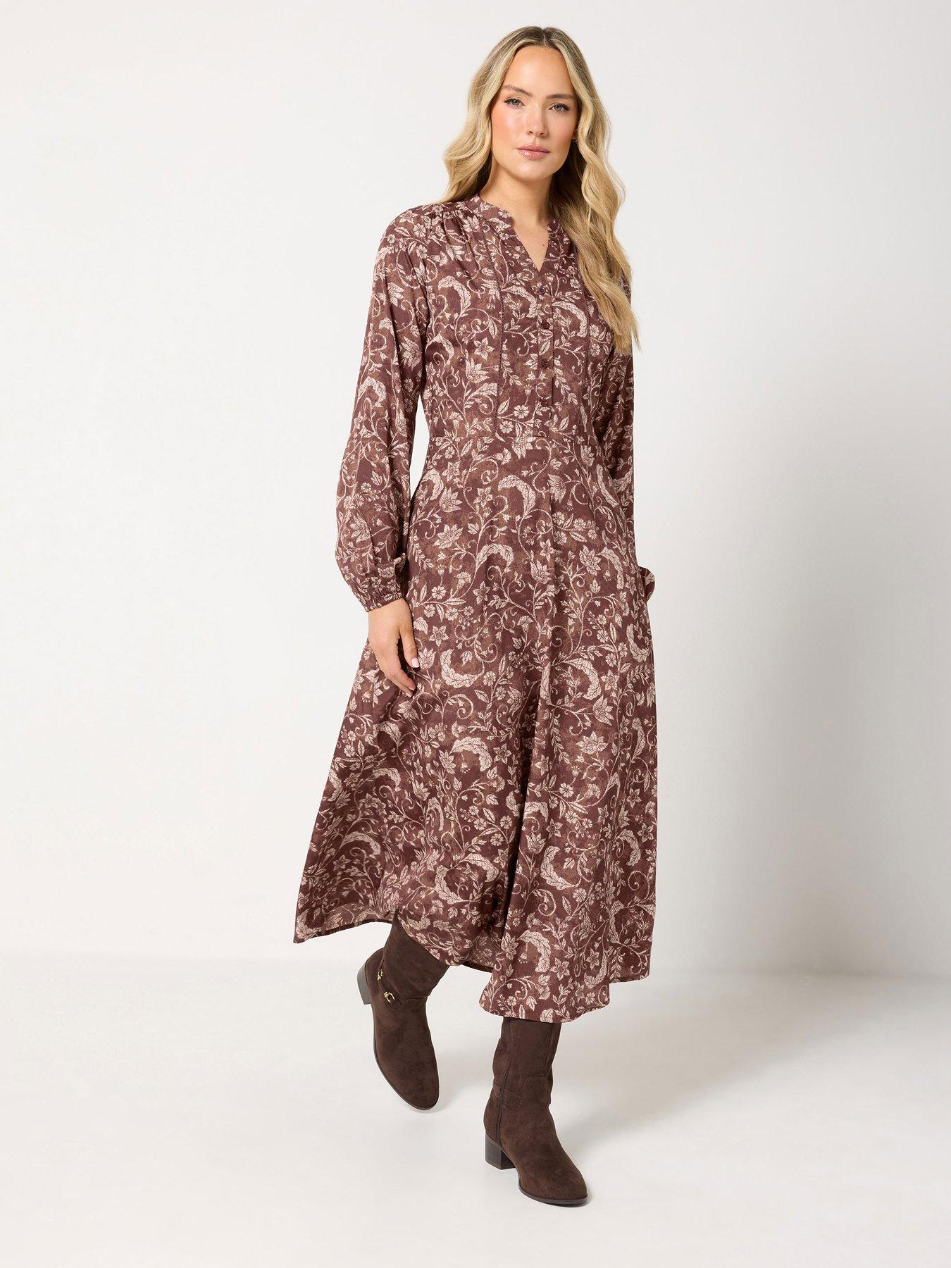 Image 1 of 4 of Long Tall Sally Half Placket Midaxi Dress - Brown