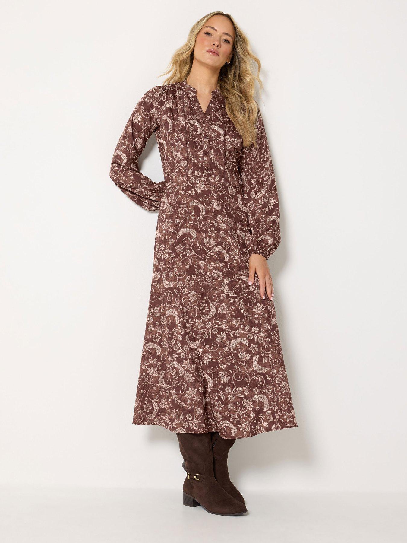 Image 3 of 4 of Long Tall Sally Half Placket Midaxi Dress - Brown
