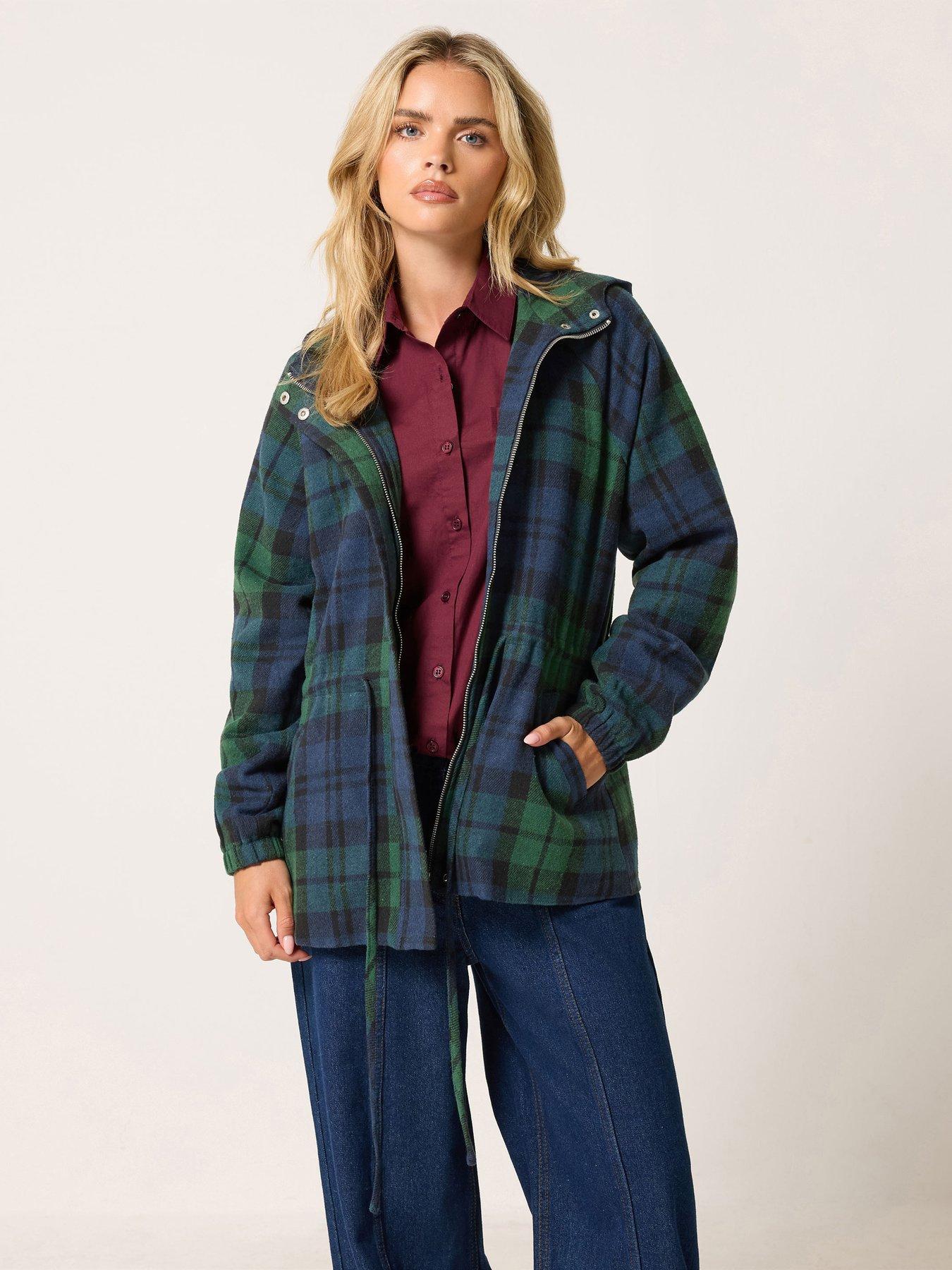 Image 1 of 4 of PixieGirl Womens Petite Brushed Check Drawcord Parka - Blue