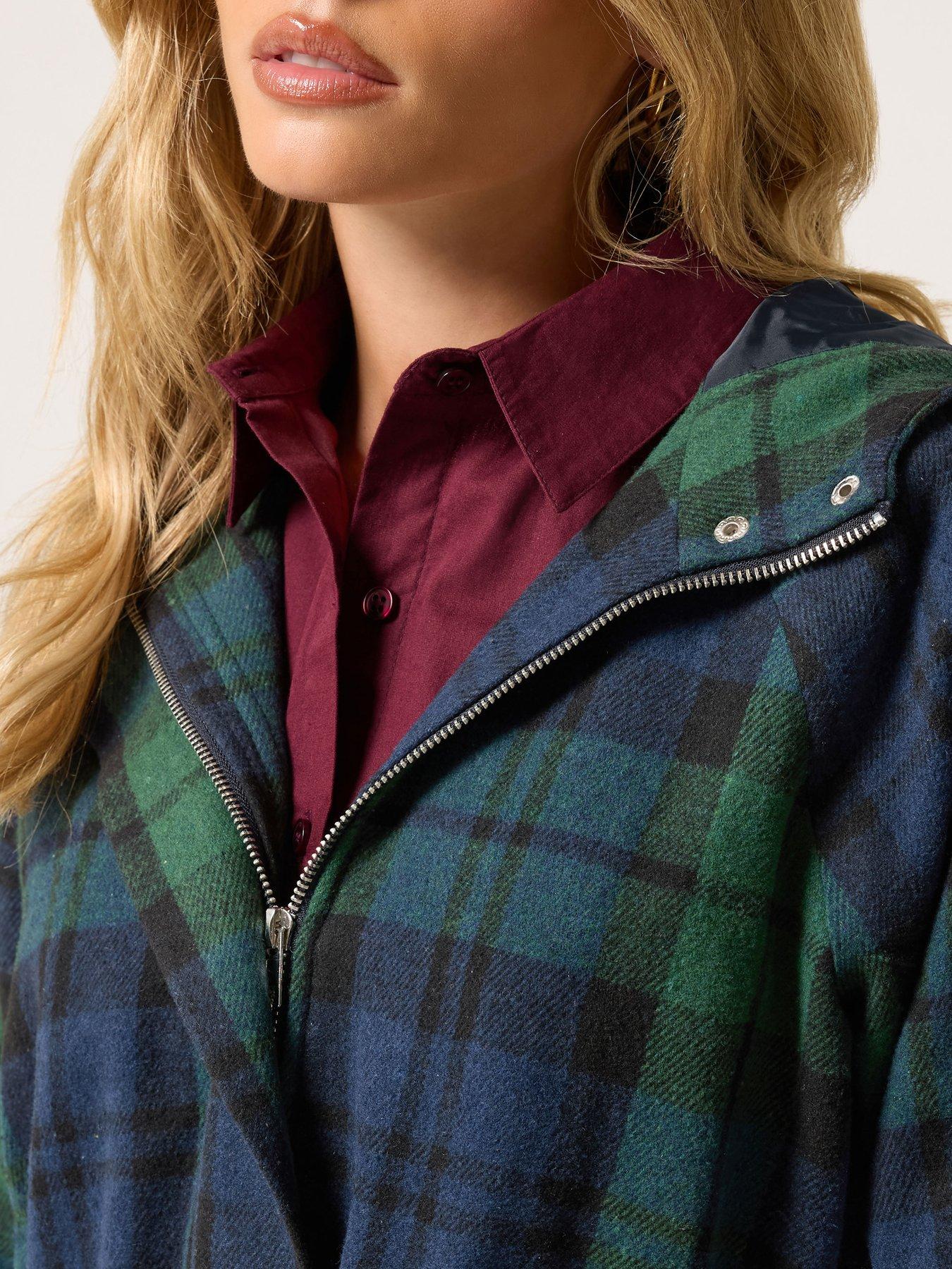Image 4 of 4 of PixieGirl Womens Petite Brushed Check Drawcord Parka - Blue