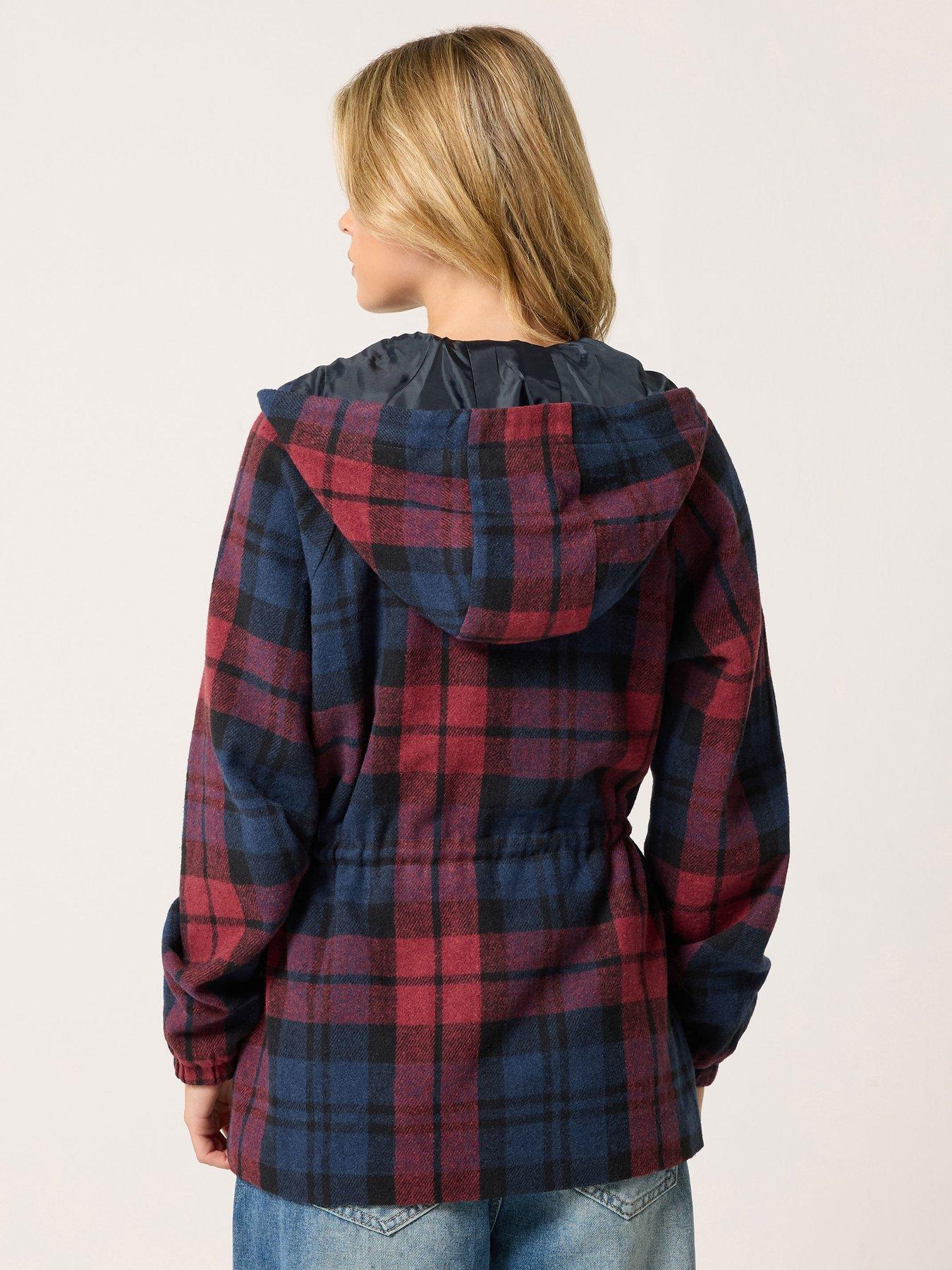 Image 2 of 4 of PixieGirl Womens Petite Brushed Check Hooded Parka - Red