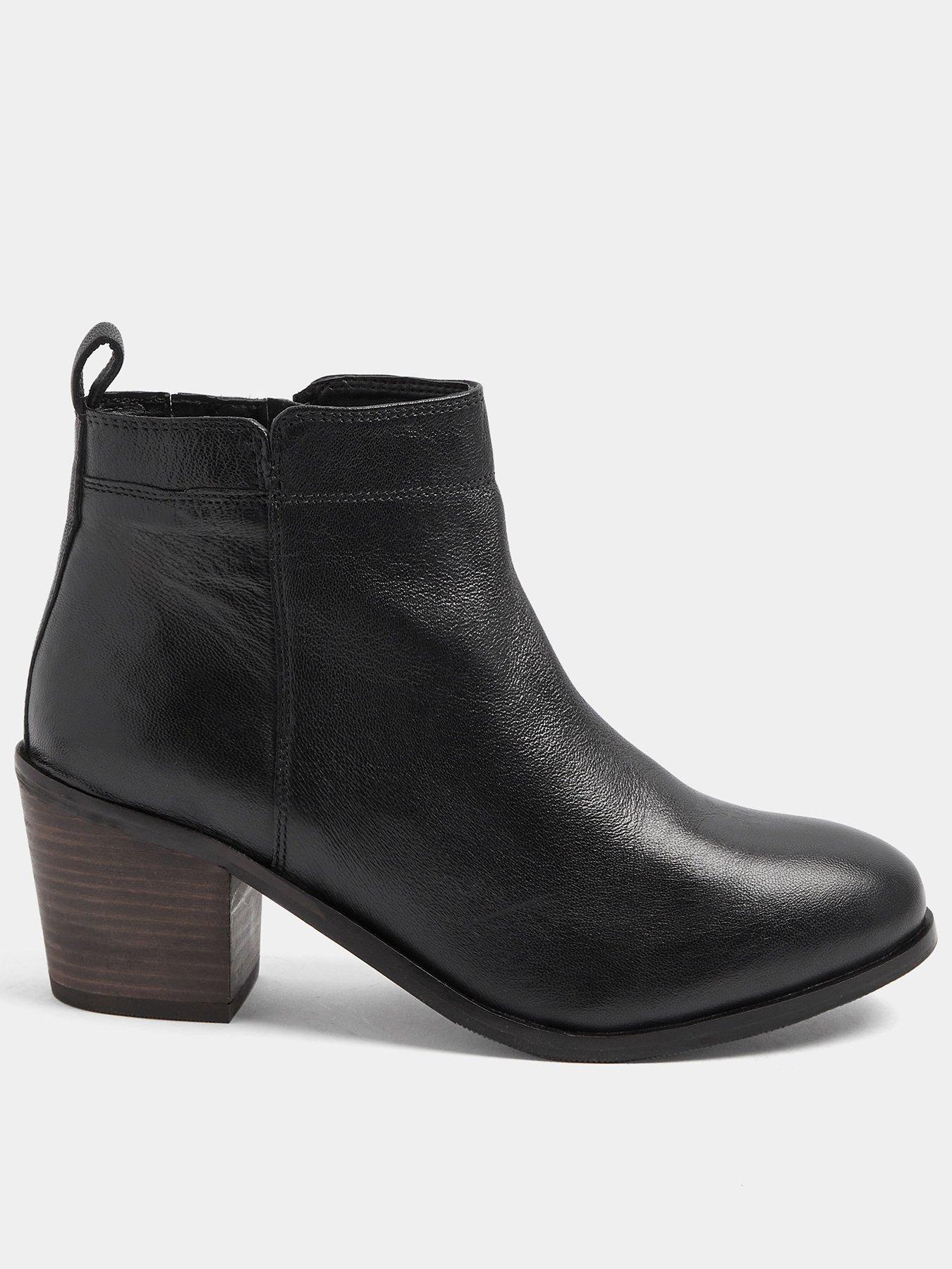 Yours Wide Fit Leather Heeled Ankle Boots - Black