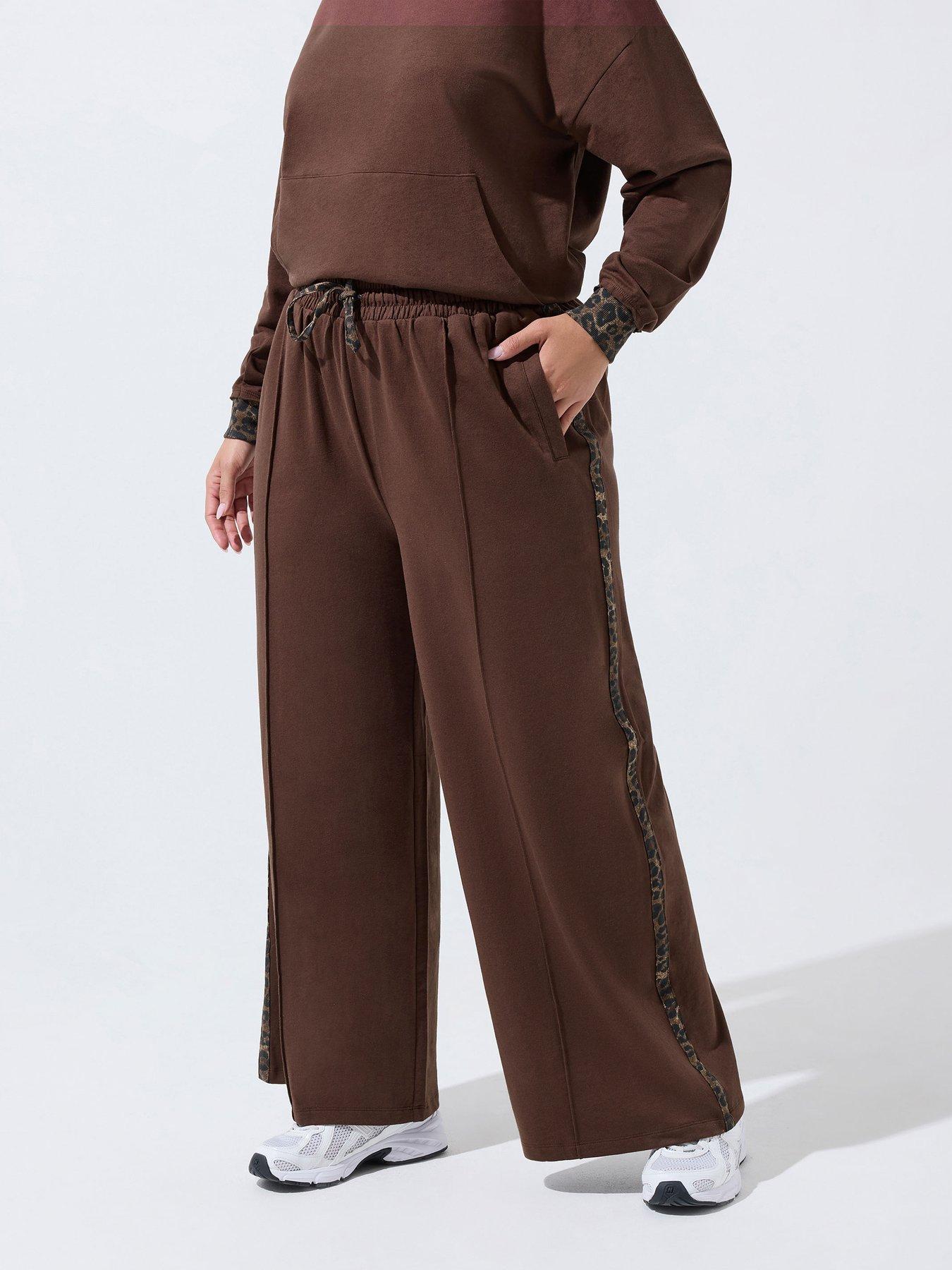 Image 1 of 4 of Yours Curve Leopard Stripe Tie Jogger - Brown