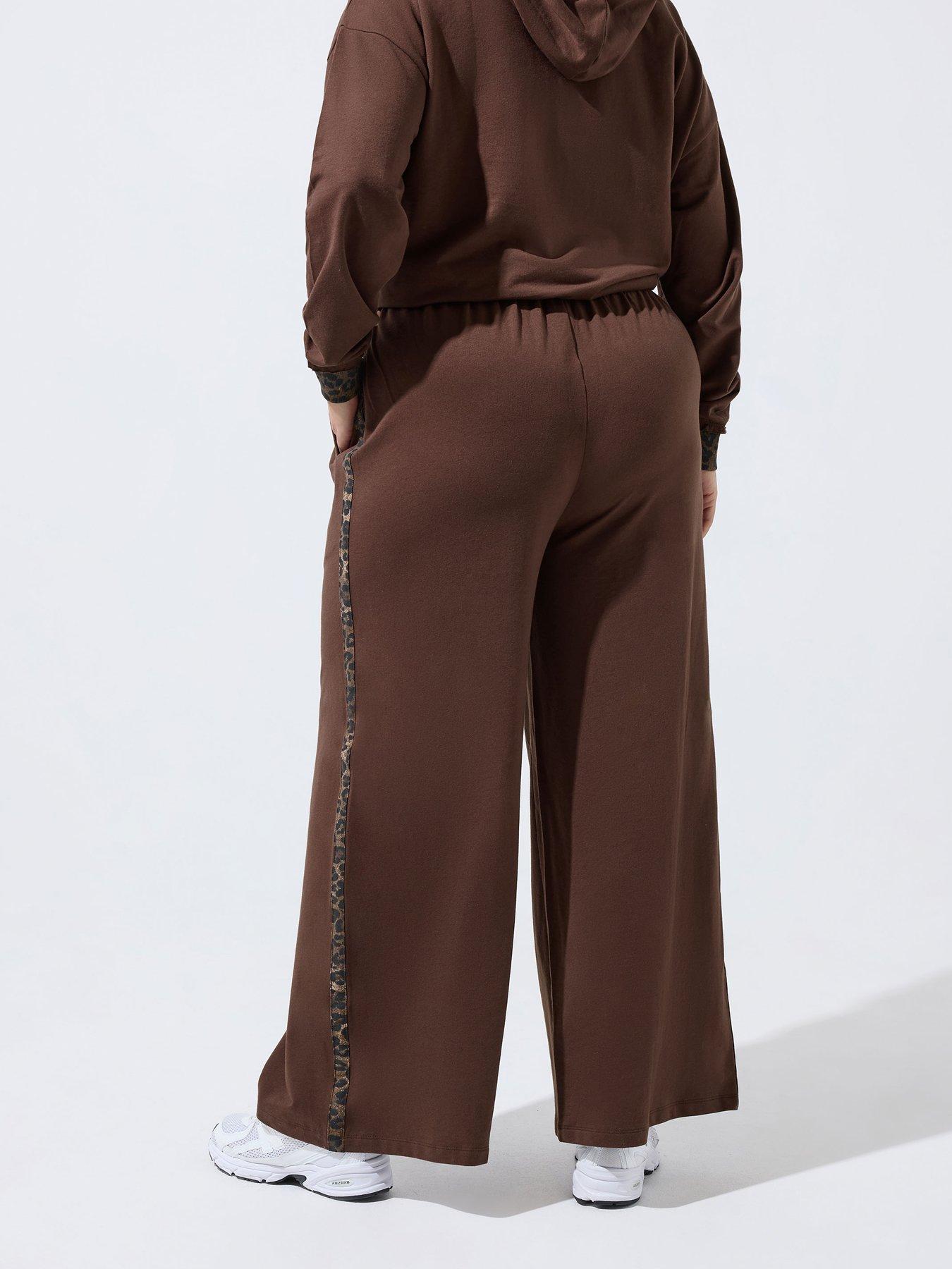 Image 2 of 4 of Yours Curve Leopard Stripe Tie Jogger - Brown
