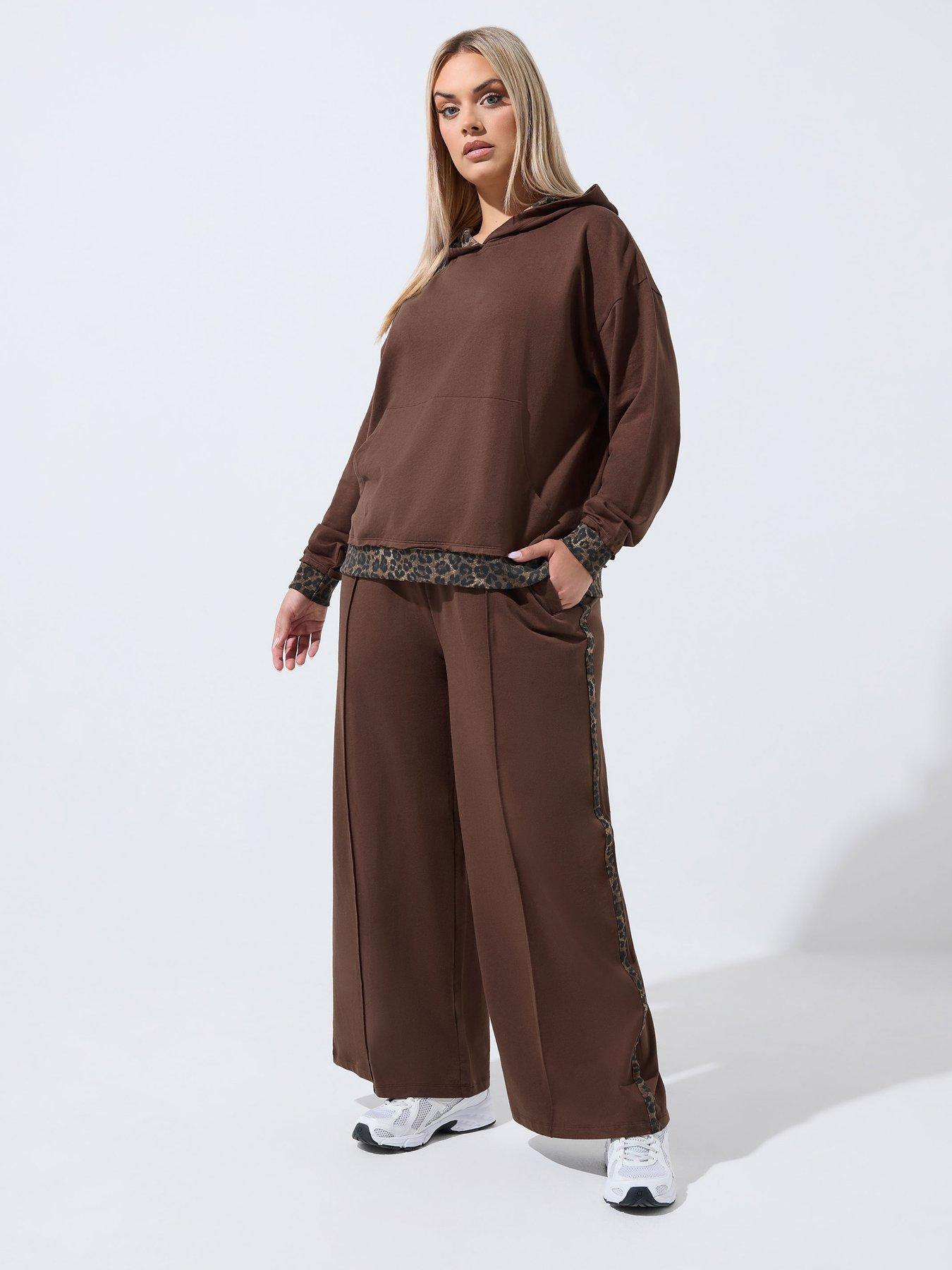 Image 3 of 4 of Yours Curve Leopard Stripe Tie Jogger - Brown