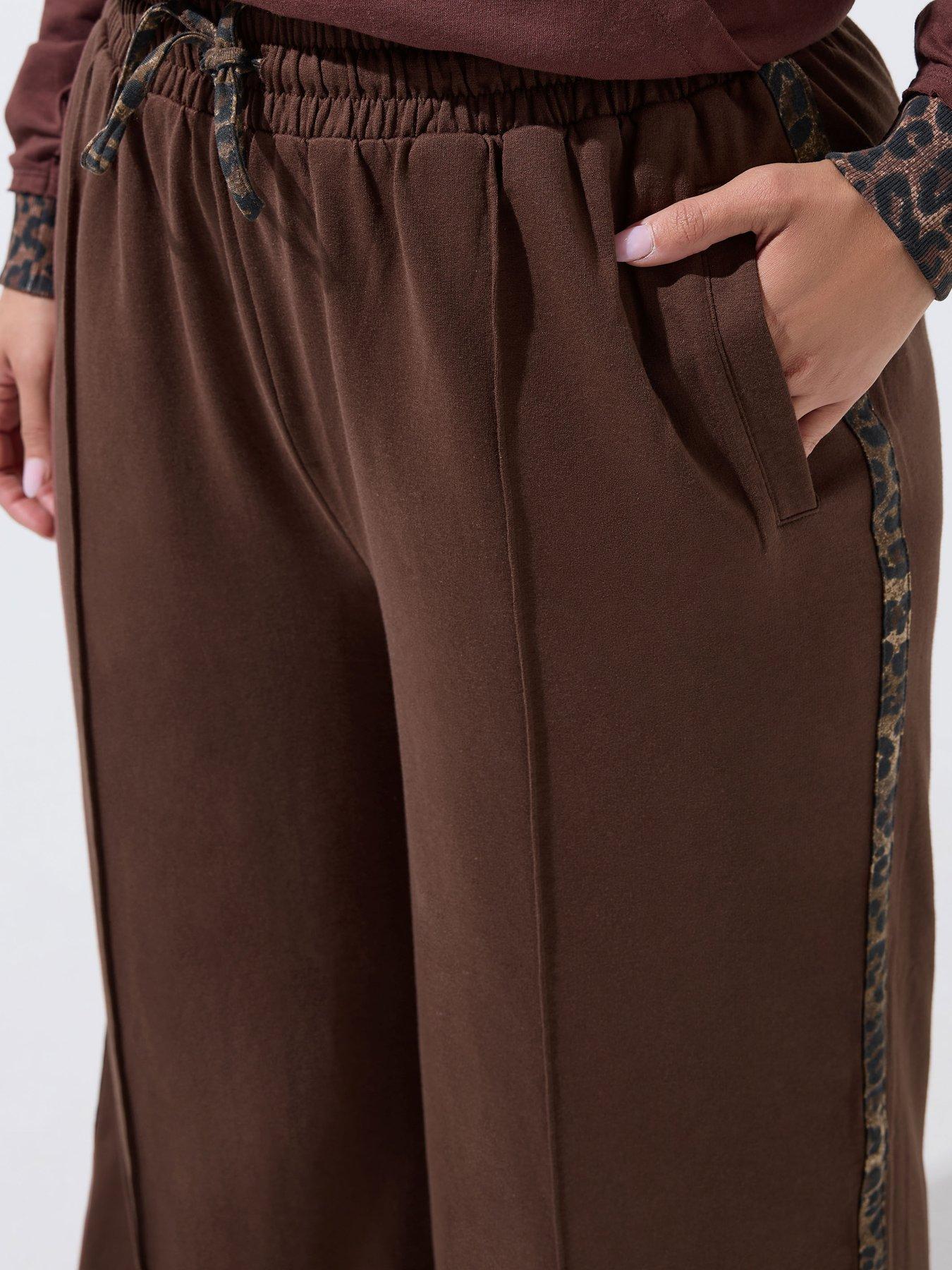 Image 4 of 4 of Yours Curve Leopard Stripe Tie Jogger - Brown