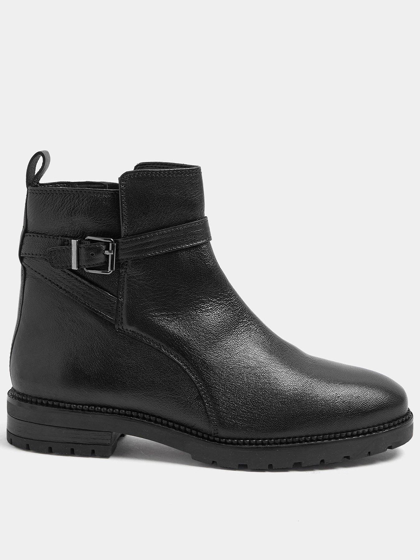 Yours Wide Fit Leather Buckle Detail Ankle Boots - Black
