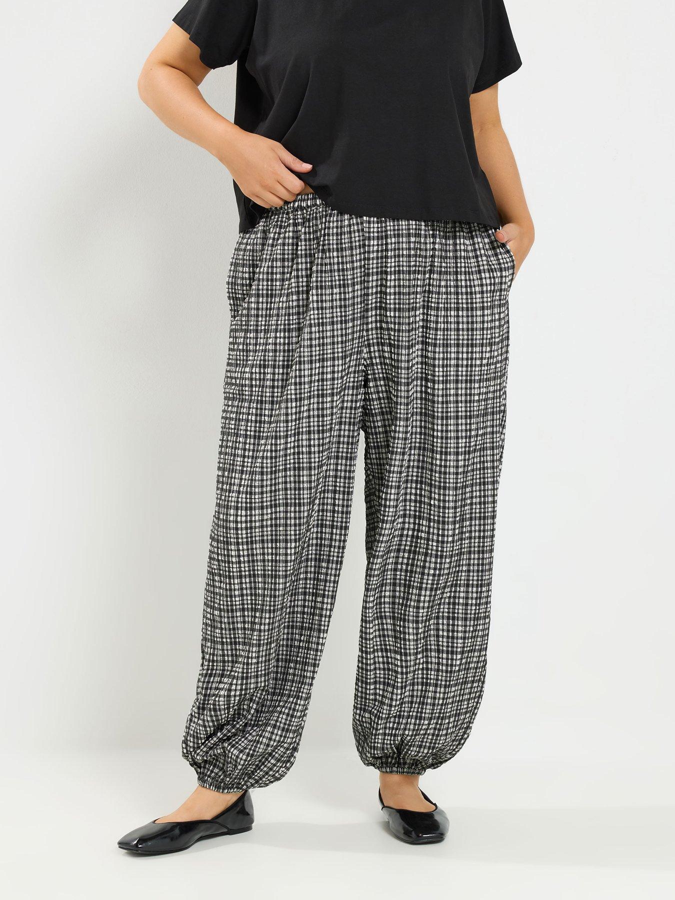 Yours Curve Check Balloon Trousers - Grey