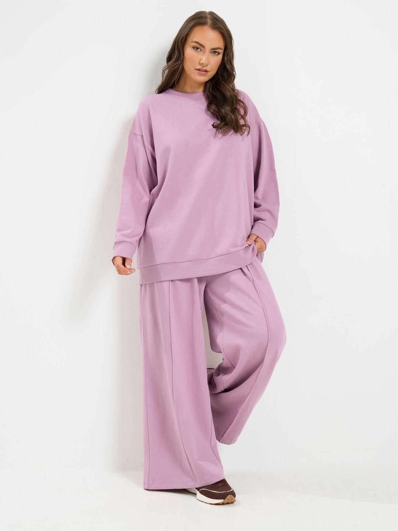 Yours Curve Crew Neck Sweatshirt And Jogger Set 28" - Pink