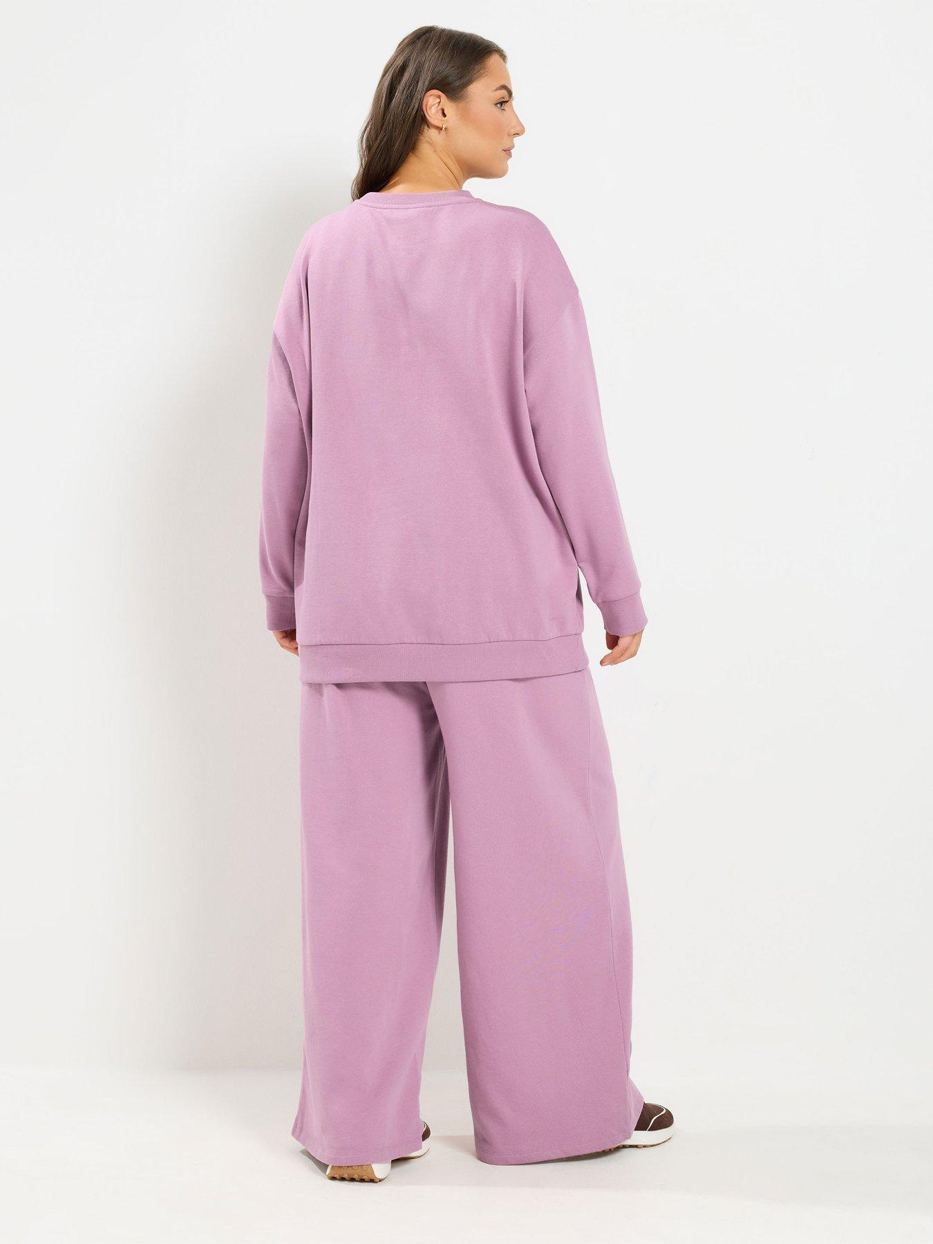 Image 2 of 3 of Yours Curve Crew Neck Sweatshirt And Jogger Set 28" - Pink