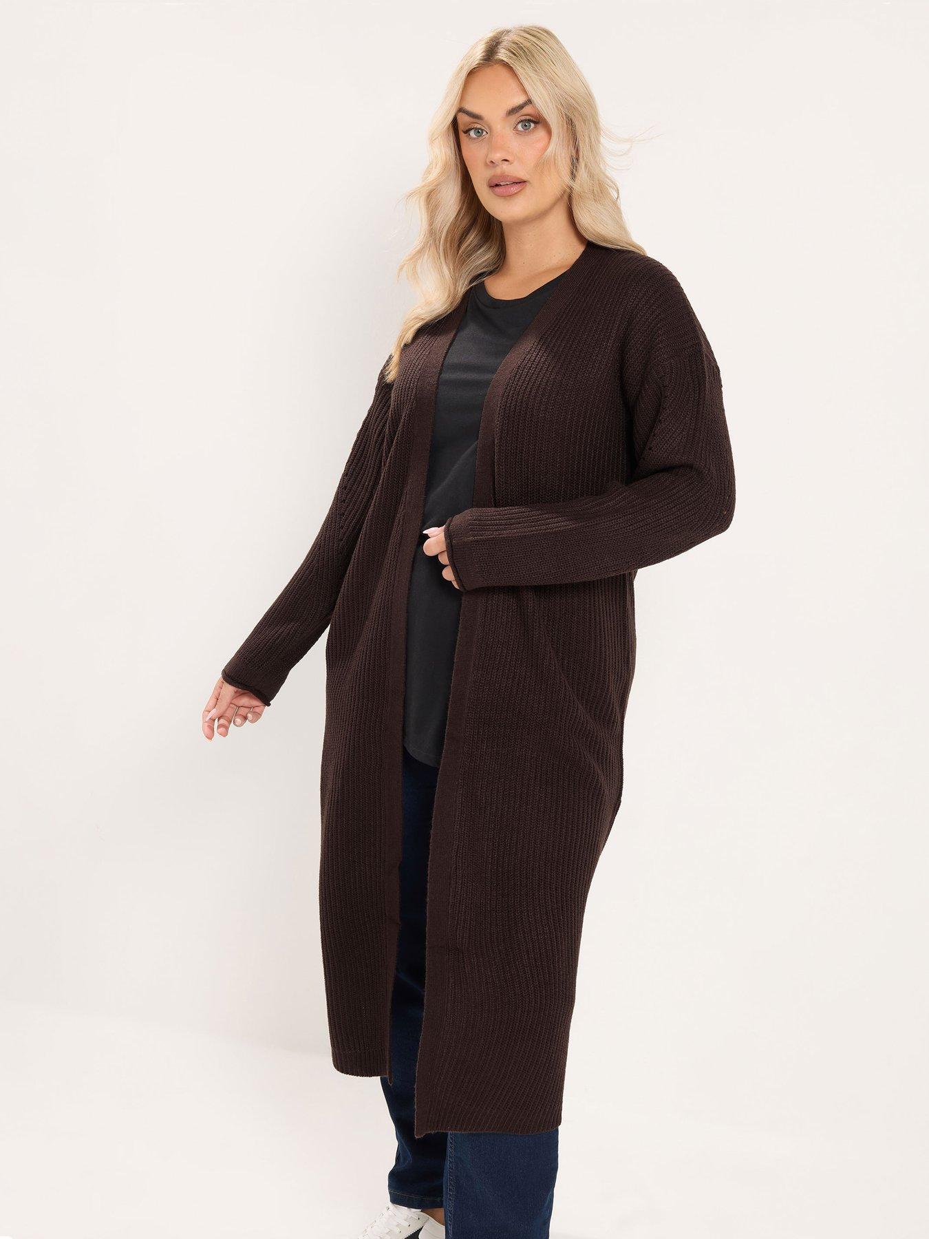Yours Curve Maxi Knitted Cardigan - Brown