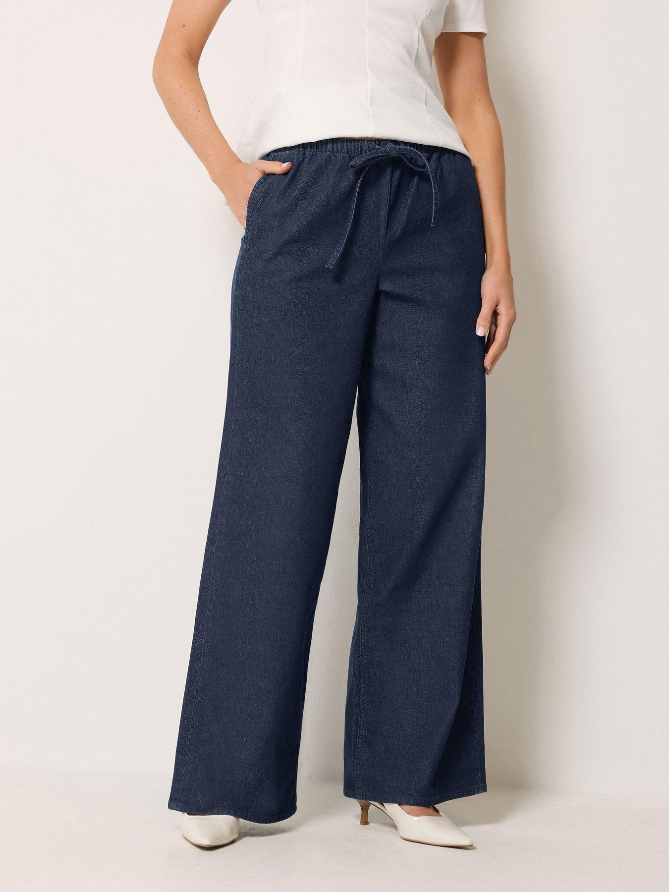 Long Tall Sally LTS Tall Pull On Cotton Wide Leg Jeans - Dark Blue