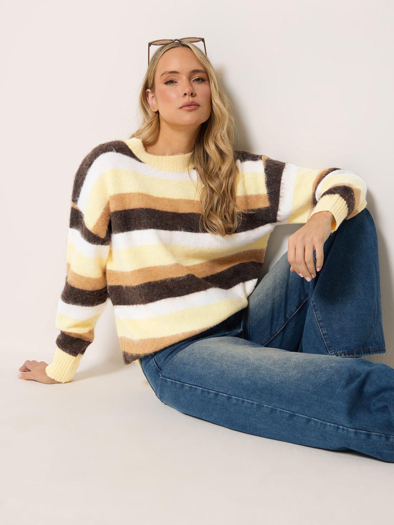 Long Tall Sally Stripe Fluffy Jumper - Yellow