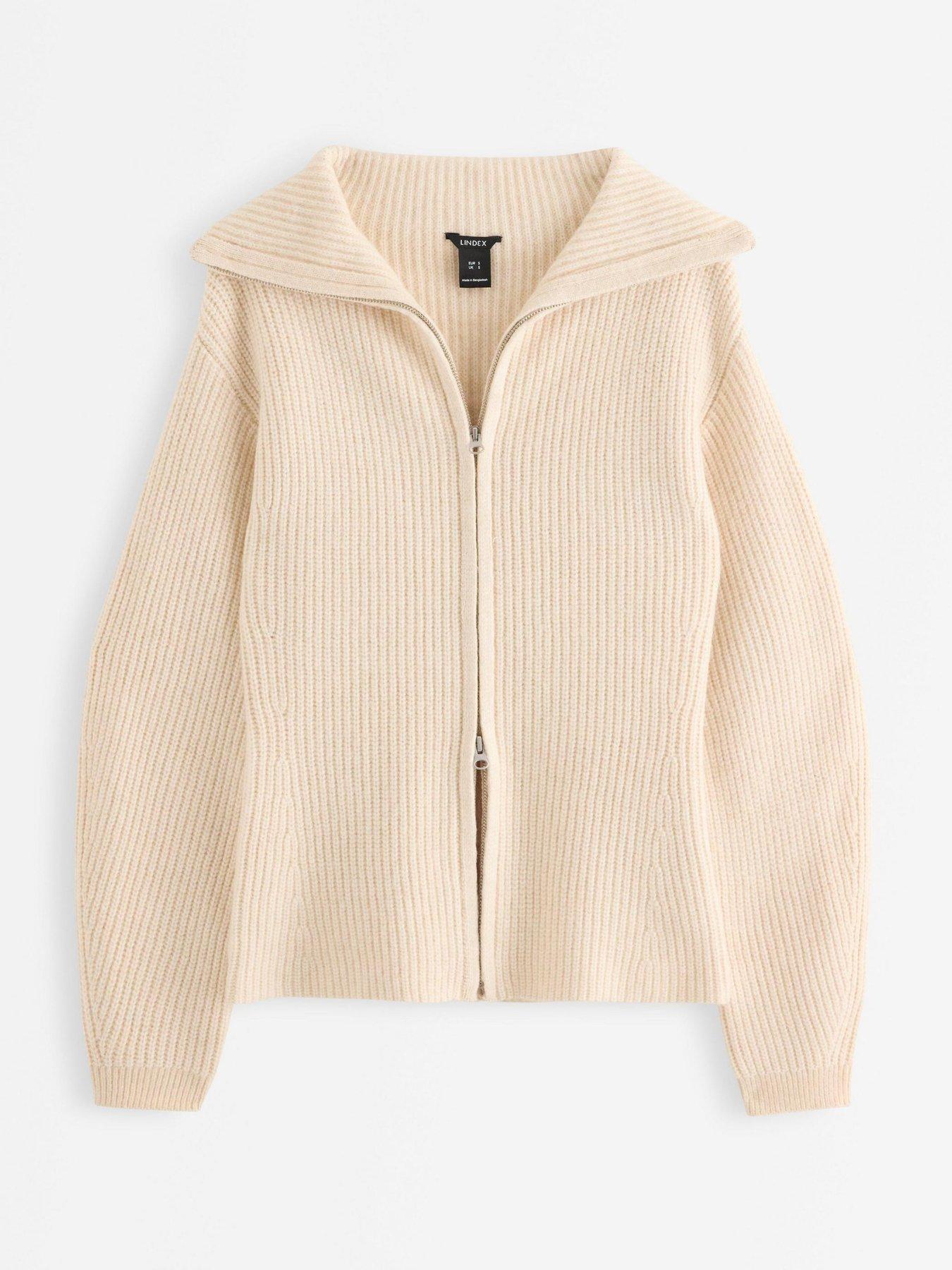Image 2 of 4 of Lindex Women's Fia Knitted Zip Cardigan with Balloon Sleeves - Light Beige