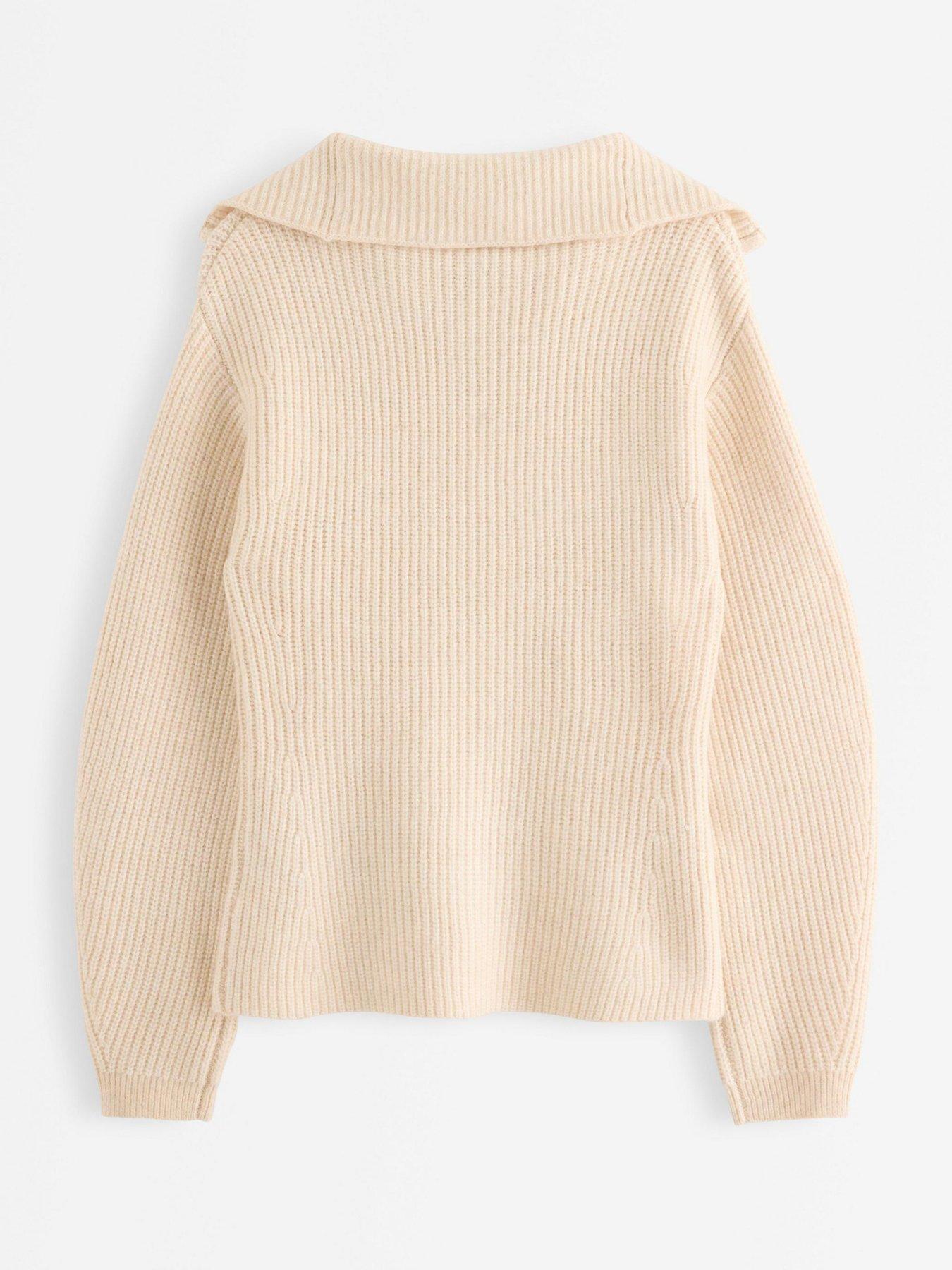 Image 3 of 4 of Lindex Women's Fia Knitted Zip Cardigan with Balloon Sleeves - Light Beige