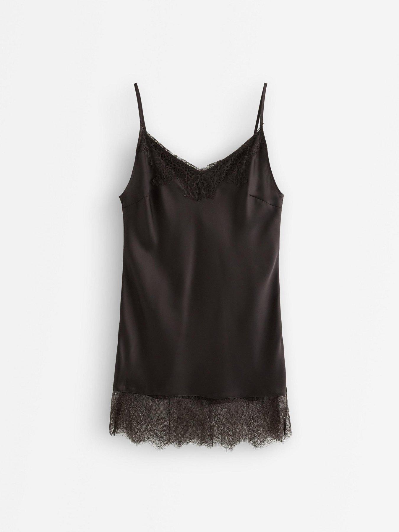 Image 2 of 4 of Lindex Womens Satin V-Neck Lace Trim Camisole - Brown