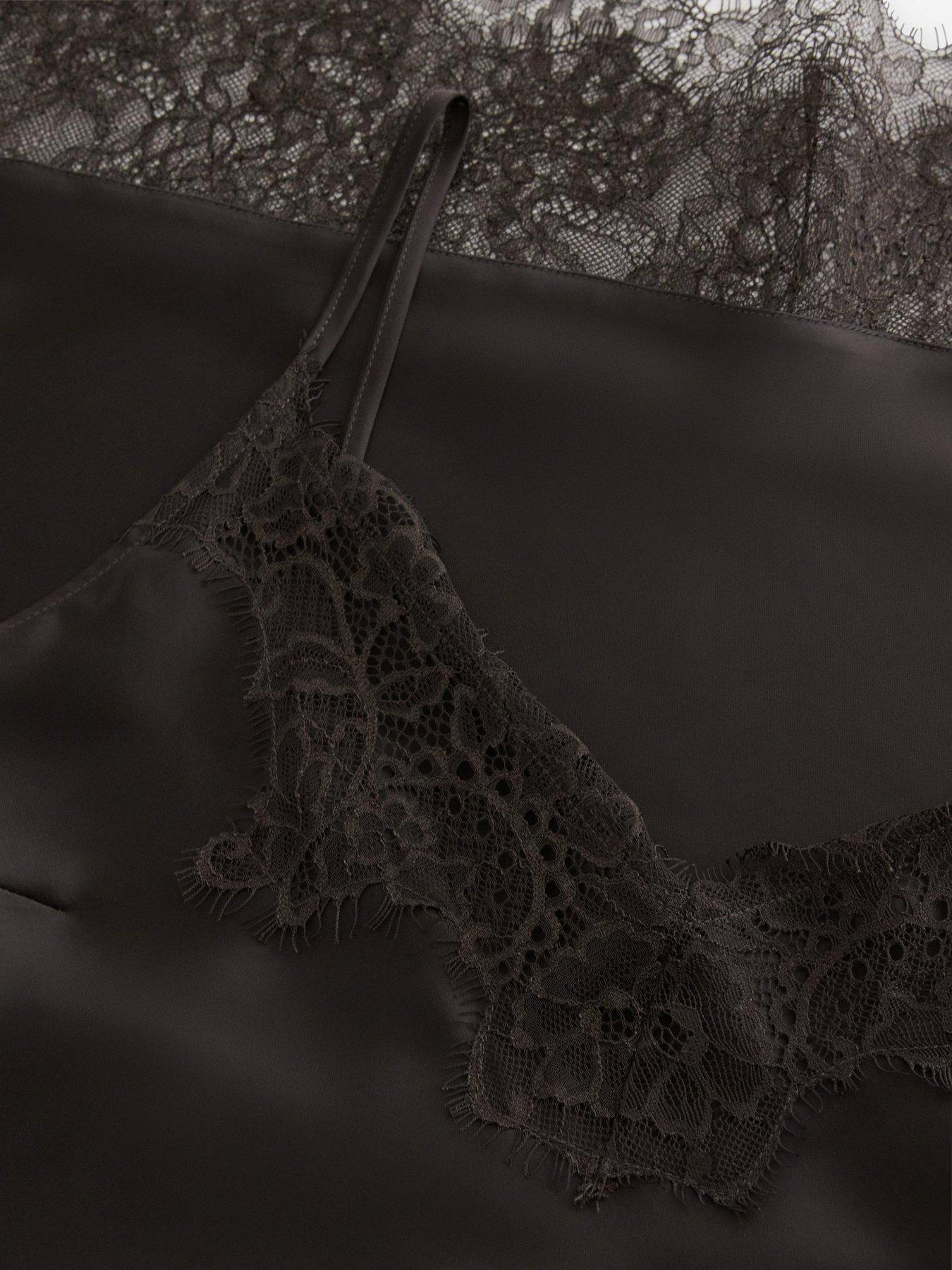 Image 4 of 4 of Lindex Womens Satin V-Neck Lace Trim Camisole - Brown