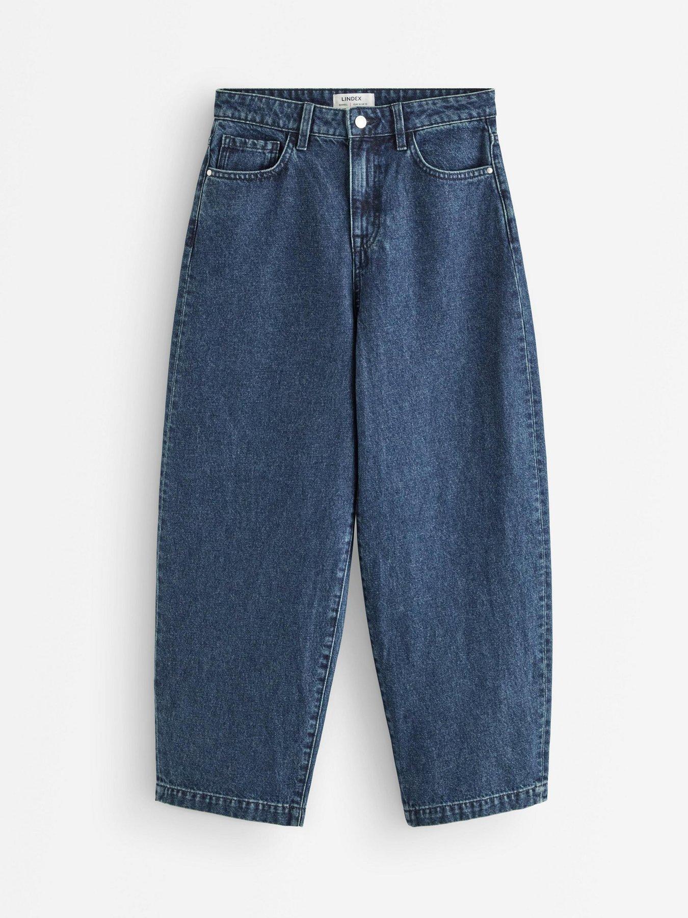 Image 2 of 4 of Lindex Barrel Dark Denim Jeans with Ankle Length - Blue