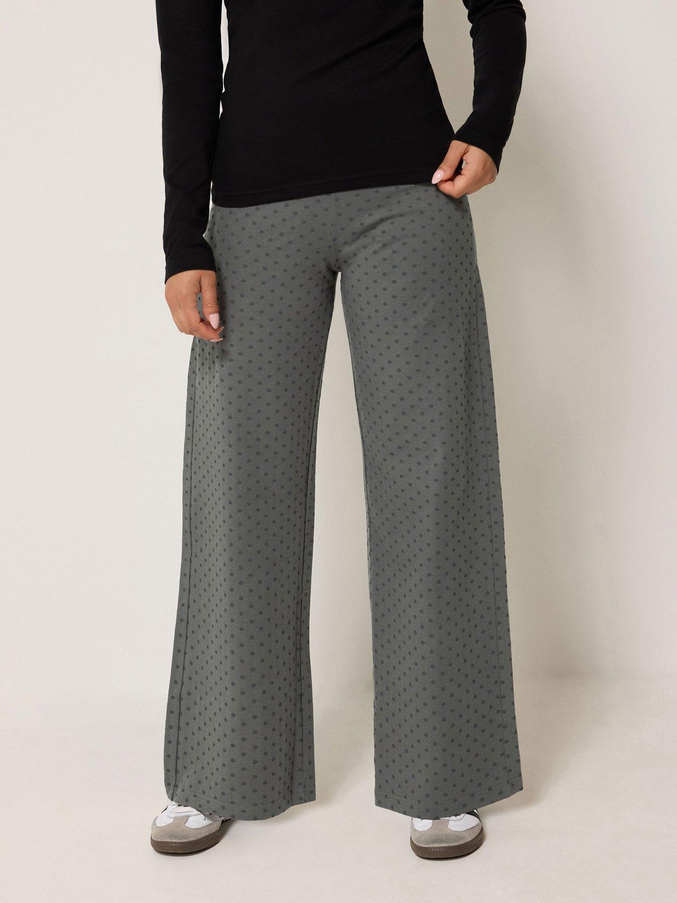 PixieGirl Petite Polka Dot Wide Leg Yoga Pants - Grey