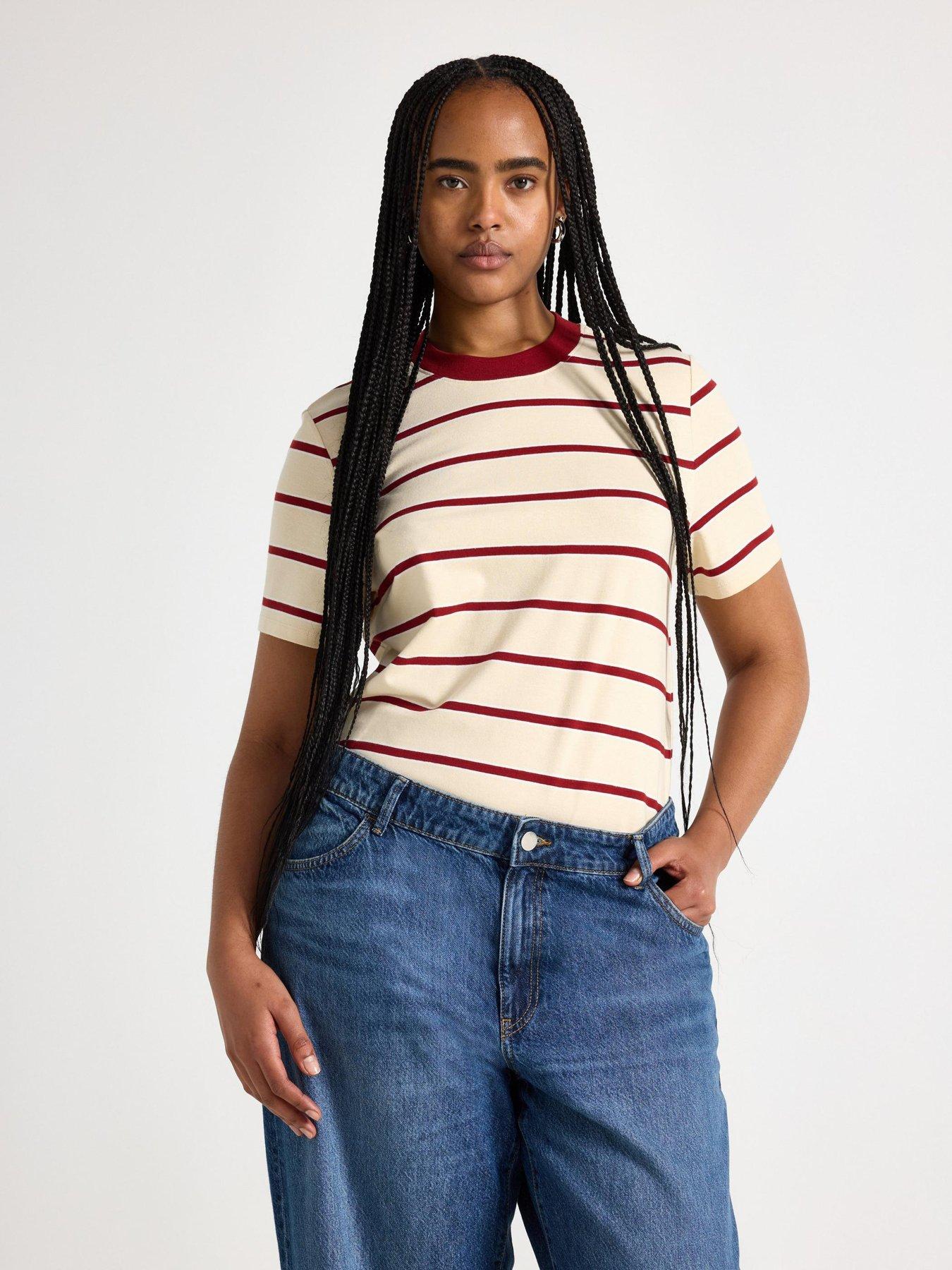 Image 1 of 4 of Lindex Women's Katja Striped Ringer T-Shirt - Yellow/Red