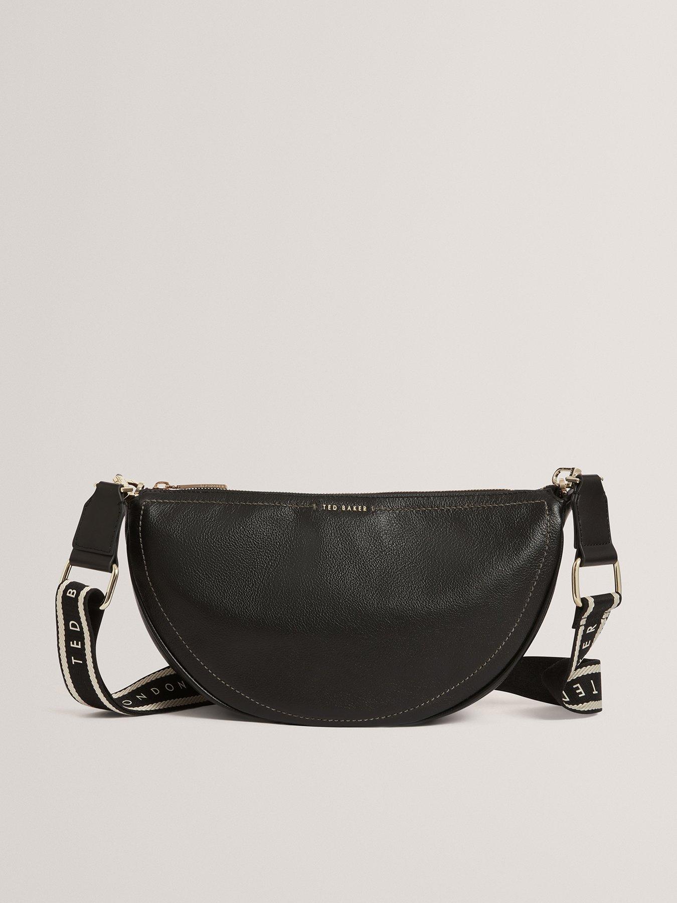 Image 1 of 6 of Ted Baker Leather Half Moon Crossbody Bag - Black