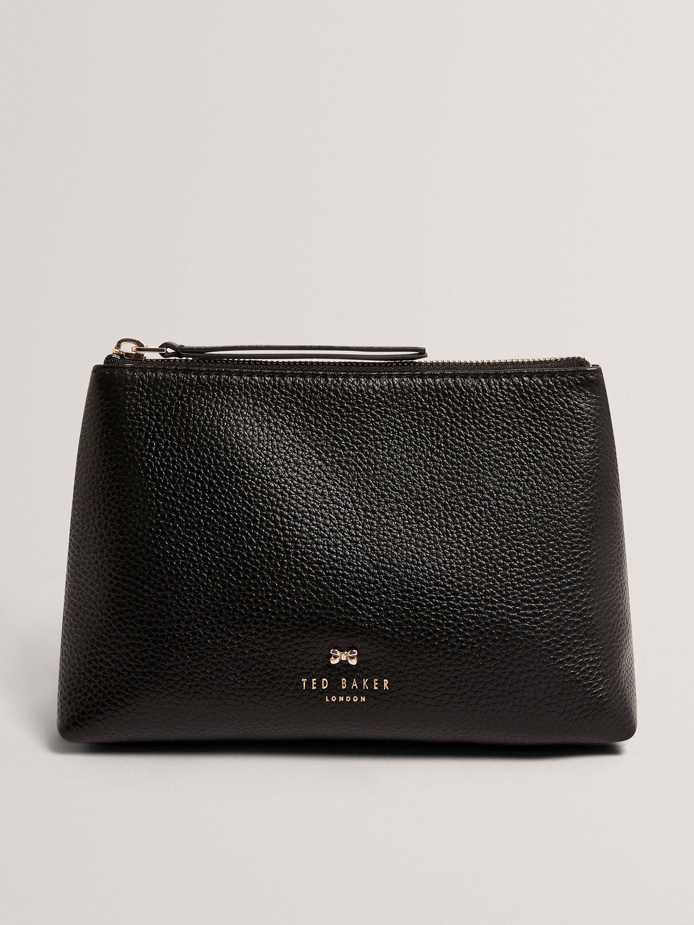 Image 1 of 4 of Ted Baker Pebbled Leather Wash Bag with Bow Detail - Black