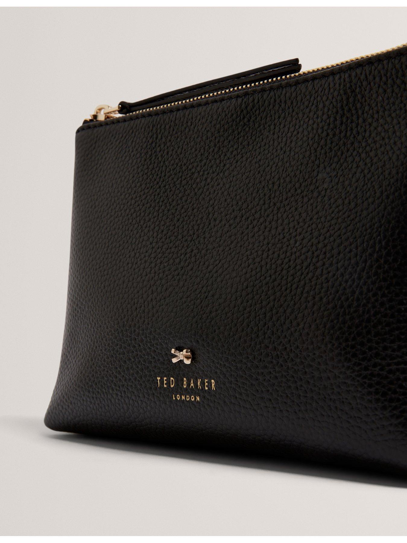 Image 2 of 4 of Ted Baker Pebbled Leather Wash Bag with Bow Detail - Black