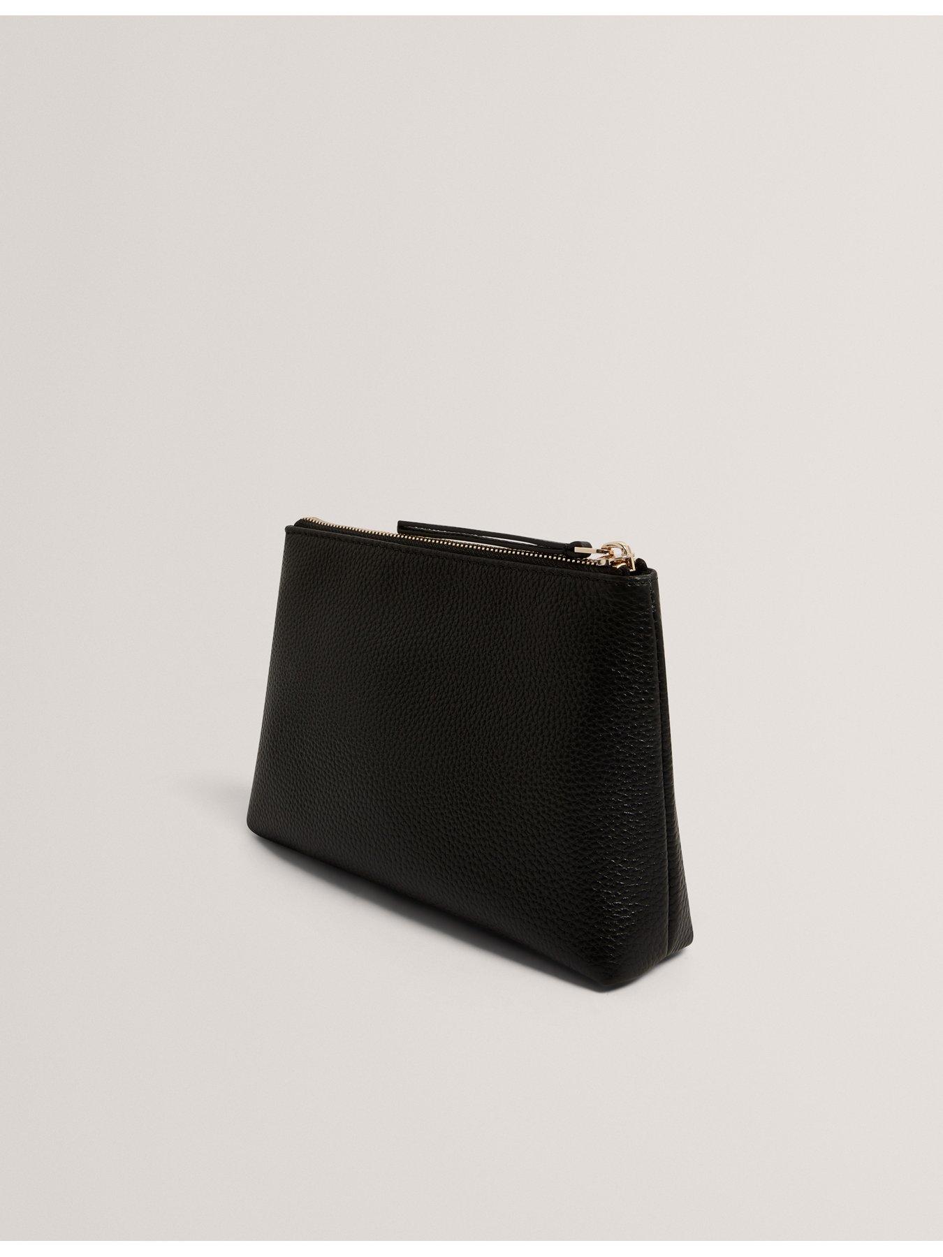 Image 3 of 4 of Ted Baker Pebbled Leather Wash Bag with Bow Detail - Black