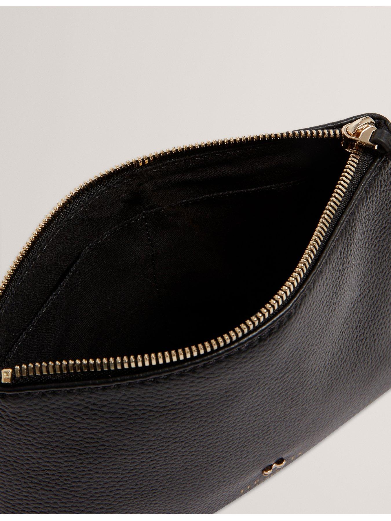 Image 4 of 4 of Ted Baker Pebbled Leather Wash Bag with Bow Detail - Black