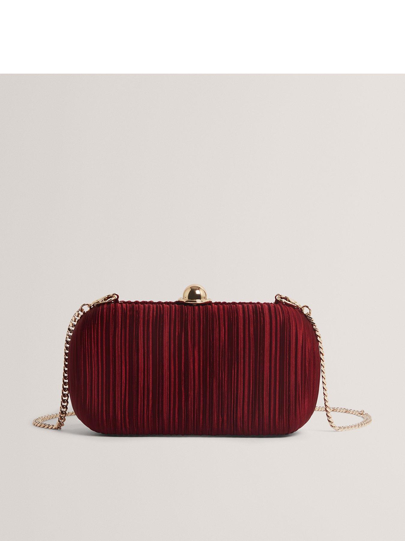 Image 1 of 5 of Ted Baker Pleated Satin Hard Clutch Bag - Red