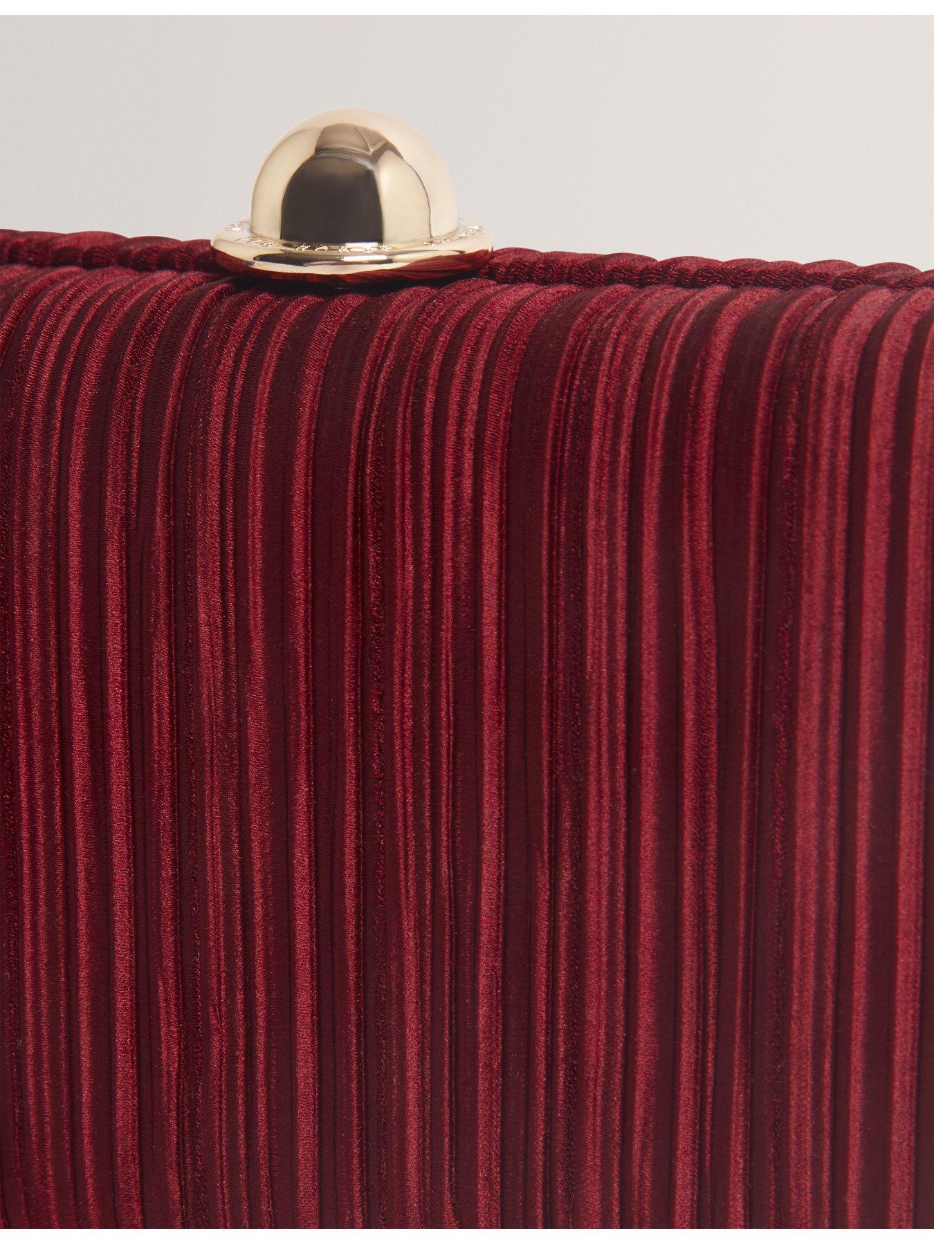 Image 3 of 5 of Ted Baker Pleated Satin Hard Clutch Bag - Red