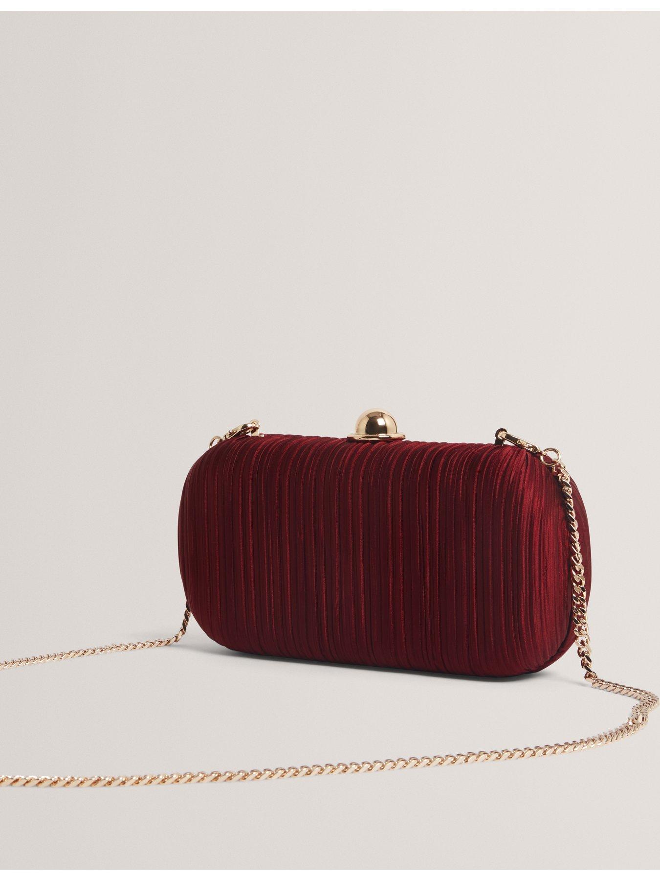Image 5 of 5 of Ted Baker Pleated Satin Hard Clutch Bag - Red