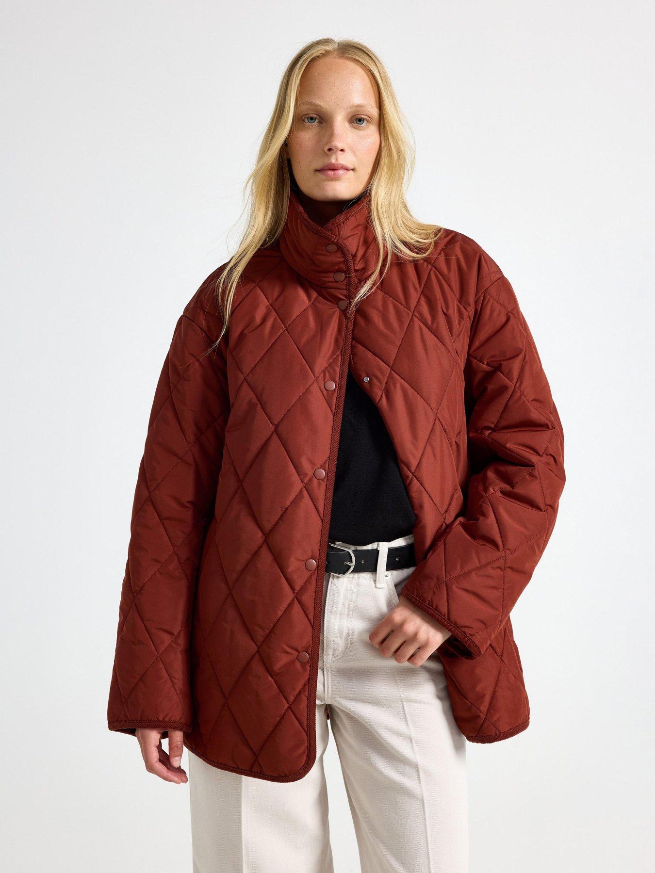 Image 1 of 4 of Lindex Womens Quilted High Collar Popper Jacket - Brown