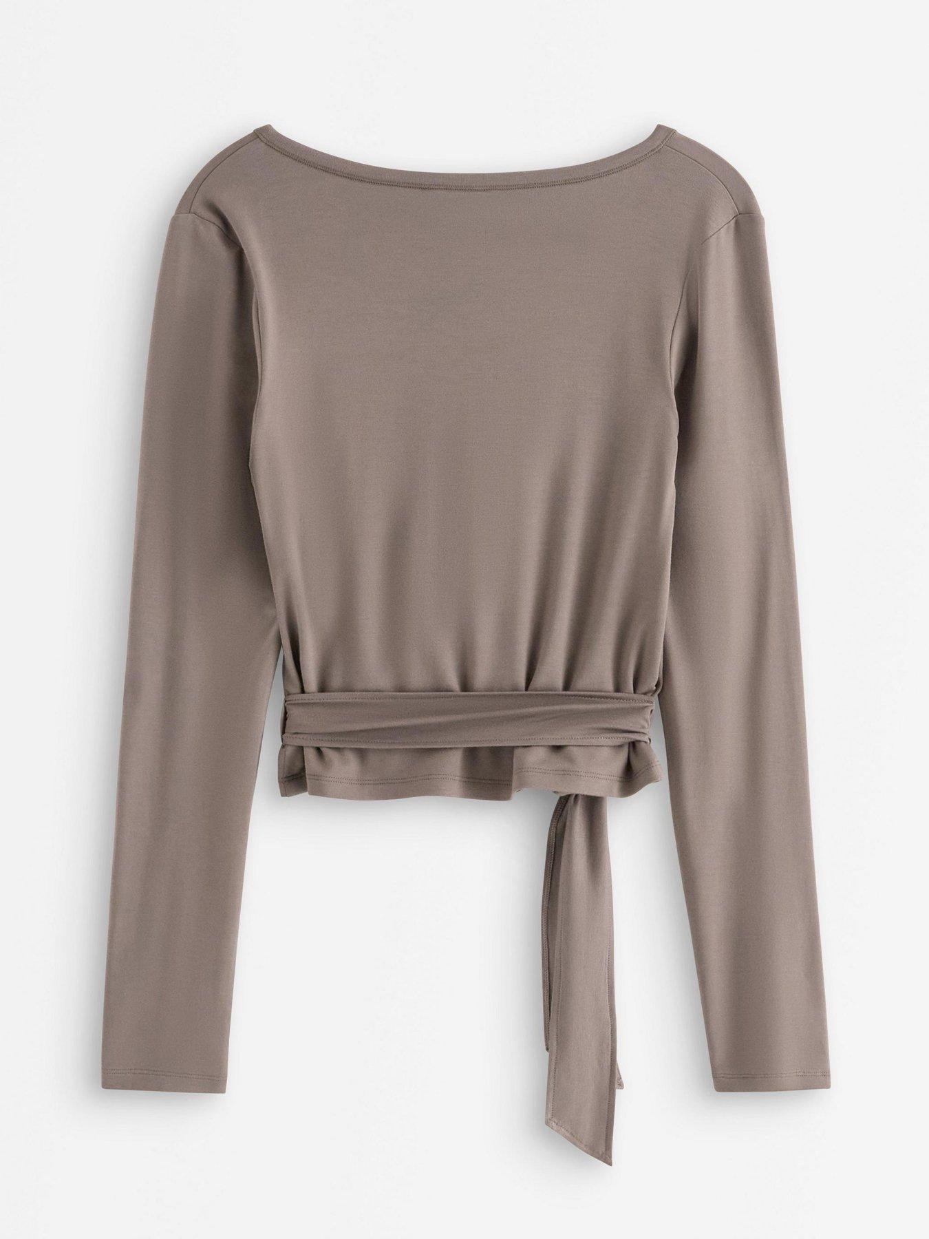 Image 3 of 4 of Lindex Women's Janni Long Sleeve Wrap Top with Side Tie - Dark Khaki