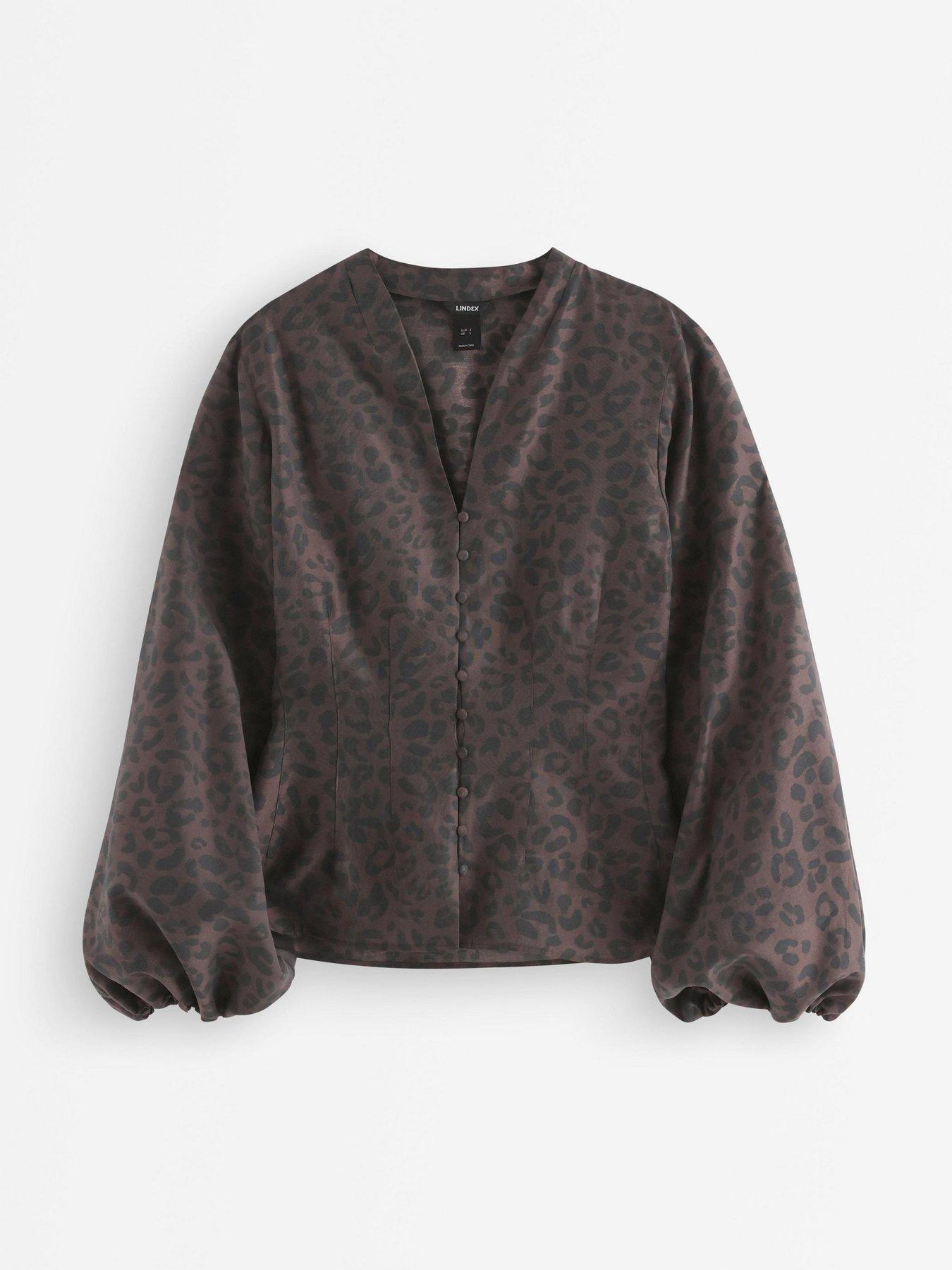 Image 2 of 4 of Lindex Womens V-Neck Leopard Print Blouse - Brown