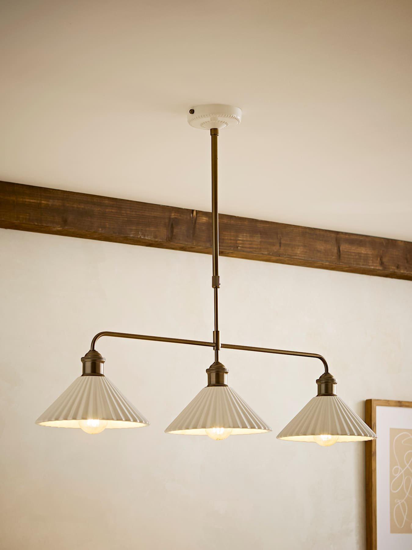 ValueLights Burford Ceramic Ribbed 3 Drop Diner Bar Ceiling Light