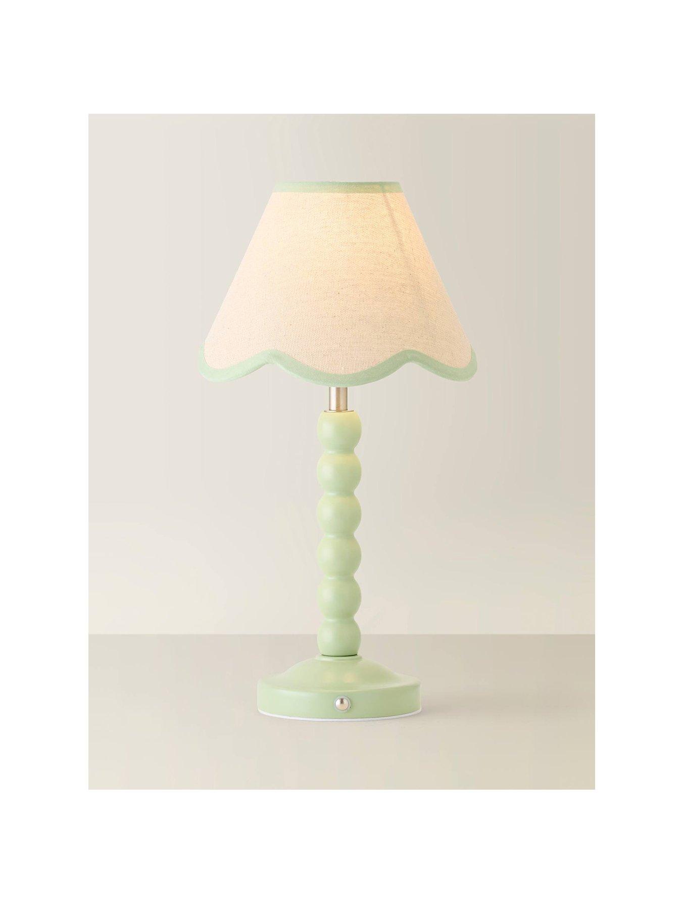 Image 2 of 6 of ValueLights Bobble Green Rechargeable Table Lamp With Green Trim Scallop Shade