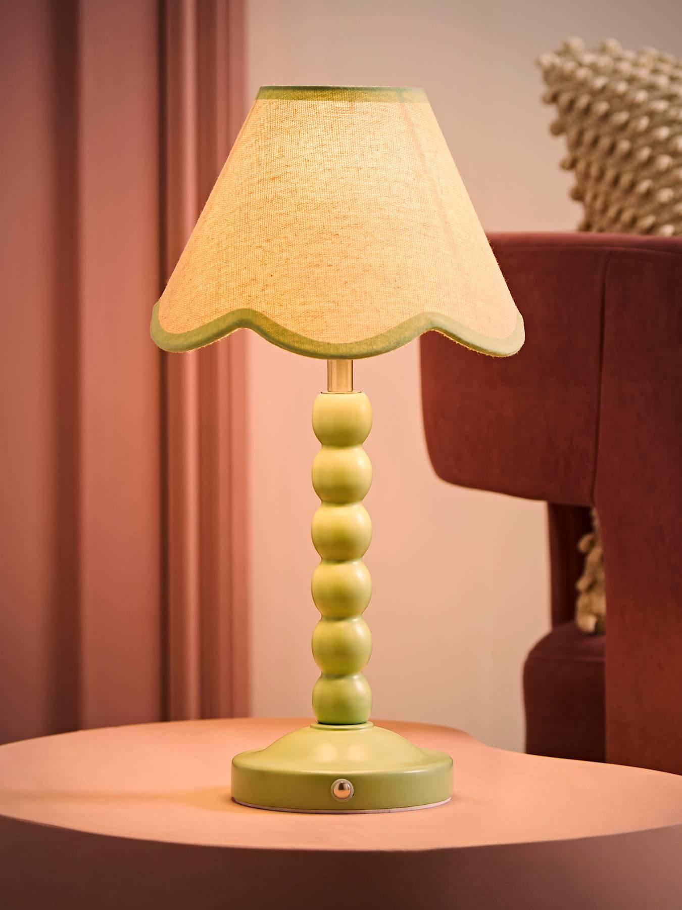 Image 3 of 6 of ValueLights Bobble Green Rechargeable Table Lamp With Green Trim Scallop Shade