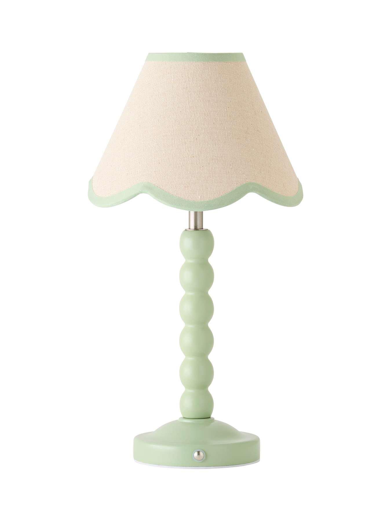 Image 6 of 6 of ValueLights Bobble Green Rechargeable Table Lamp With Green Trim Scallop Shade