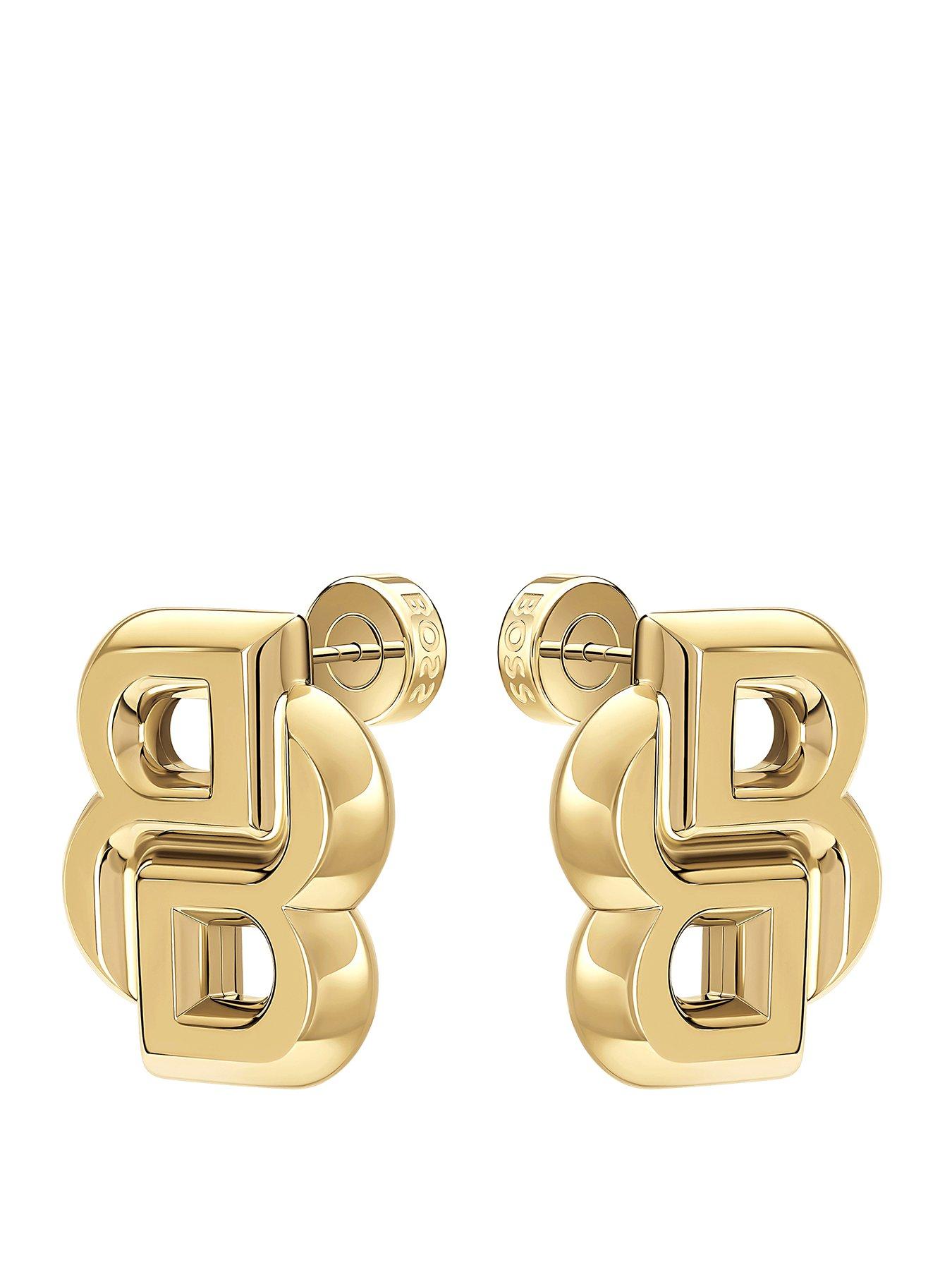 BOSS Ladies BOSS Double B Statement Light Yellow Gold PVD Earrings