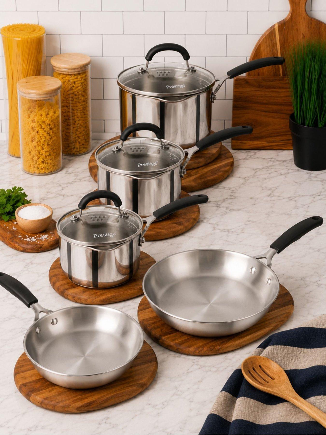 Image 1 of 8 of Prestige Made To Last Stainless Steel 5pce Set (16,18 &amp; 20cm S/pans, 21 &amp; 25cm Uncoated Frys)