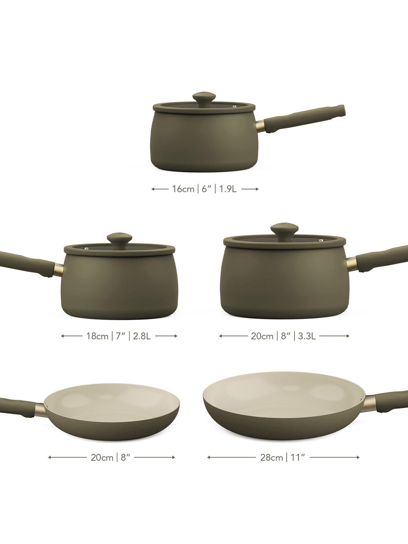 Image 2 of 5 of Prestige Ceramic Non-Stick Frying Pans &amp; Saucepans with Lids, Set of 5 - Urban Olive