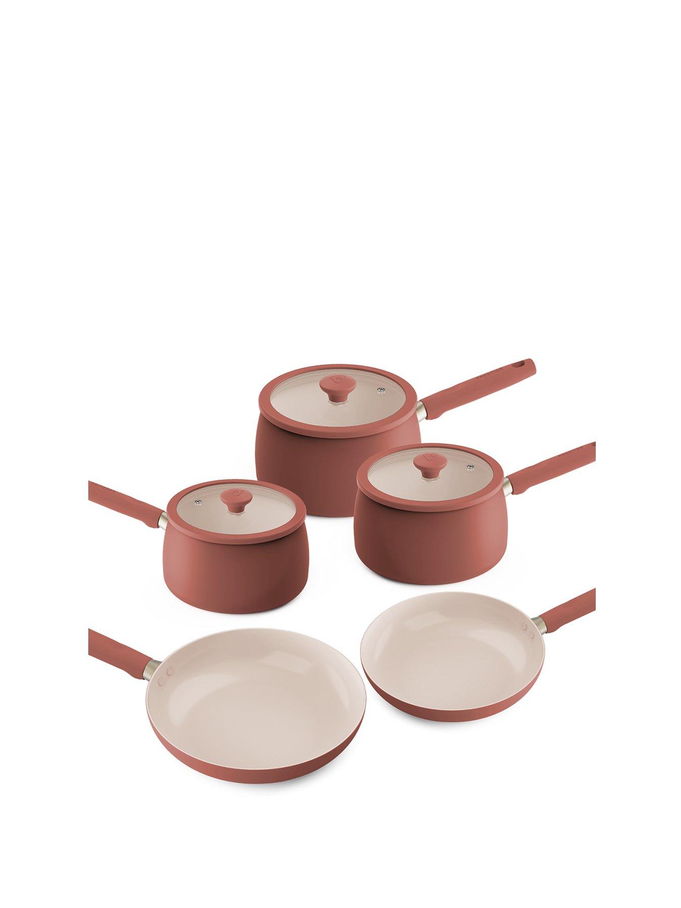Image 1 of 5 of Prestige Ceramic Edition - 2 Pc Non-stick Frying Pan Set: 20cm , 28cm: Earth Rose 3 Pc Non-stick Saucepan Set: 16cm , 18cm , 20cm